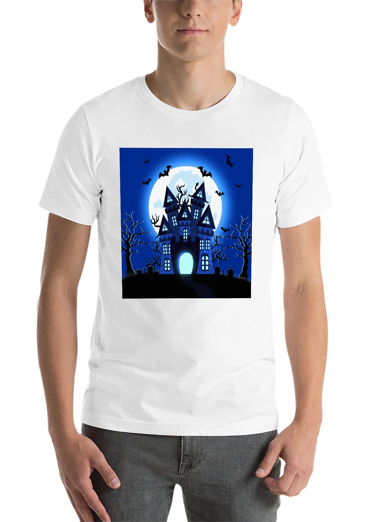 Black Halloween Haunted House Graphic T-Shirt view 14