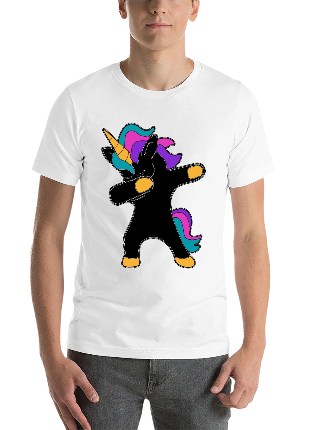 Dabbing Unicorn Graphic Tee - Black Cotton T-Shirt - 14