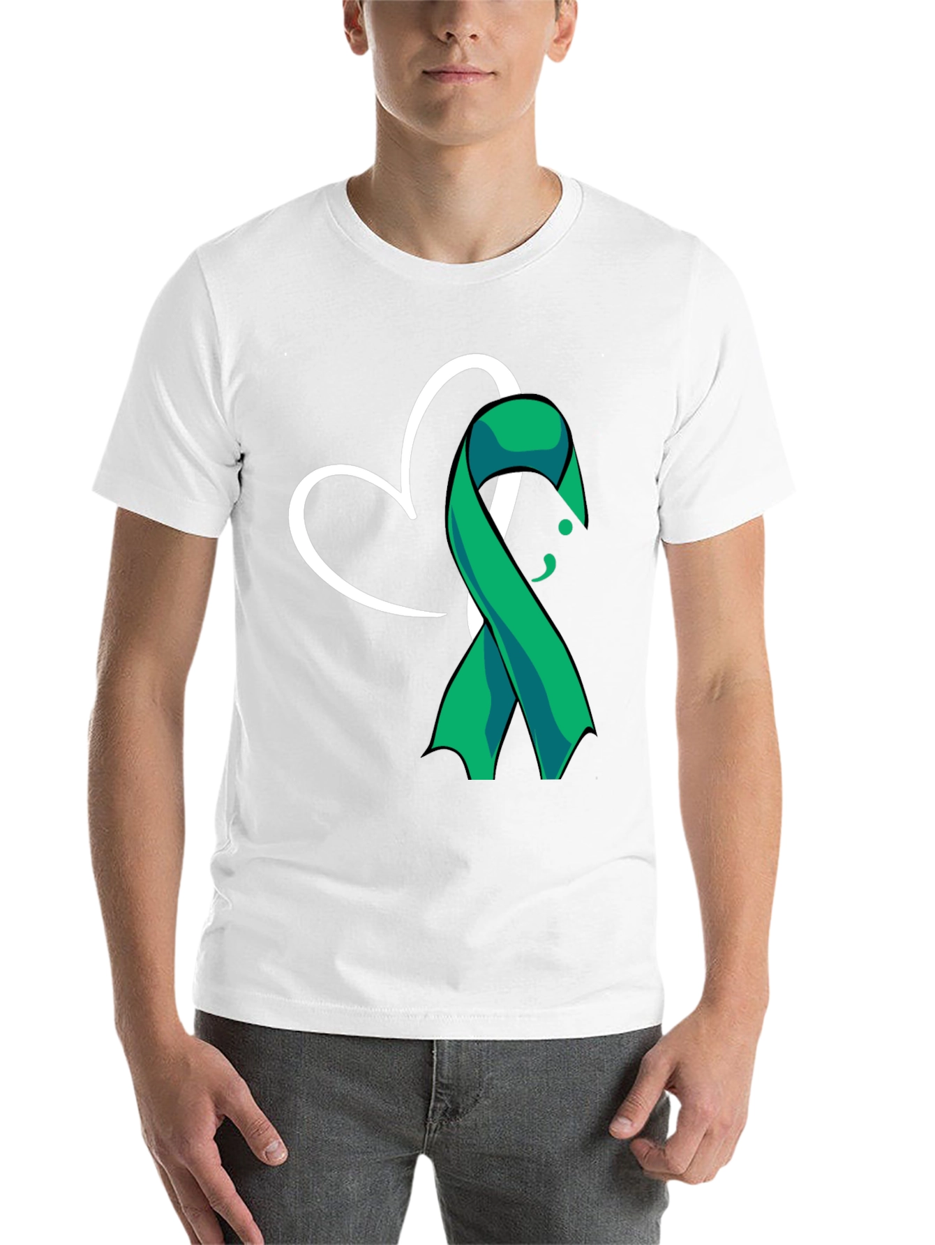 Black Semicolon Heart Ribbon Mental Health T-Shirt view 14
