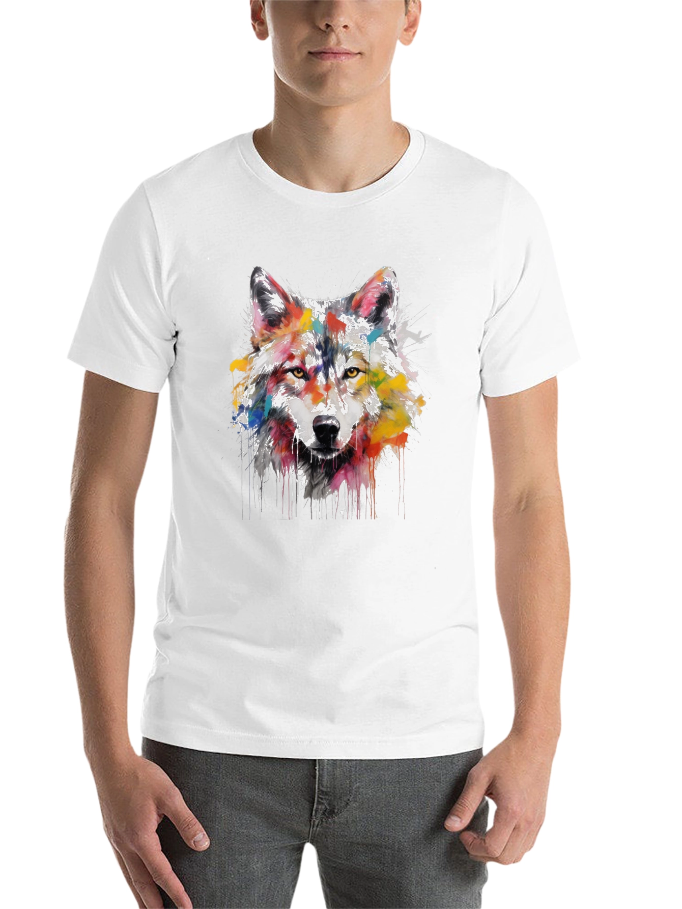 Black Wolf Art Print Men's Black Graphic Tee view 14