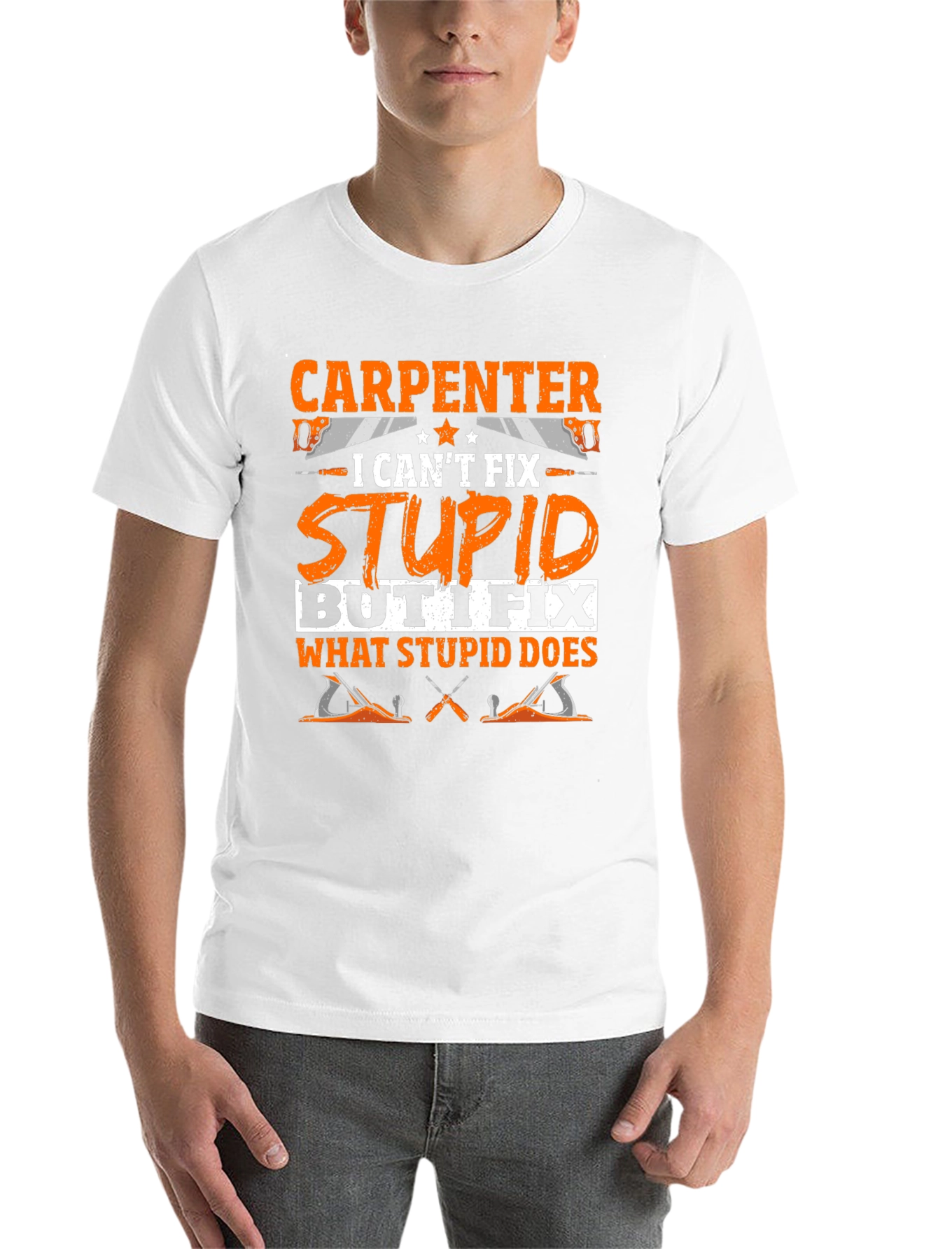 Black Carpenter Humor T-Shirt: Fix What Stupid Does view 14