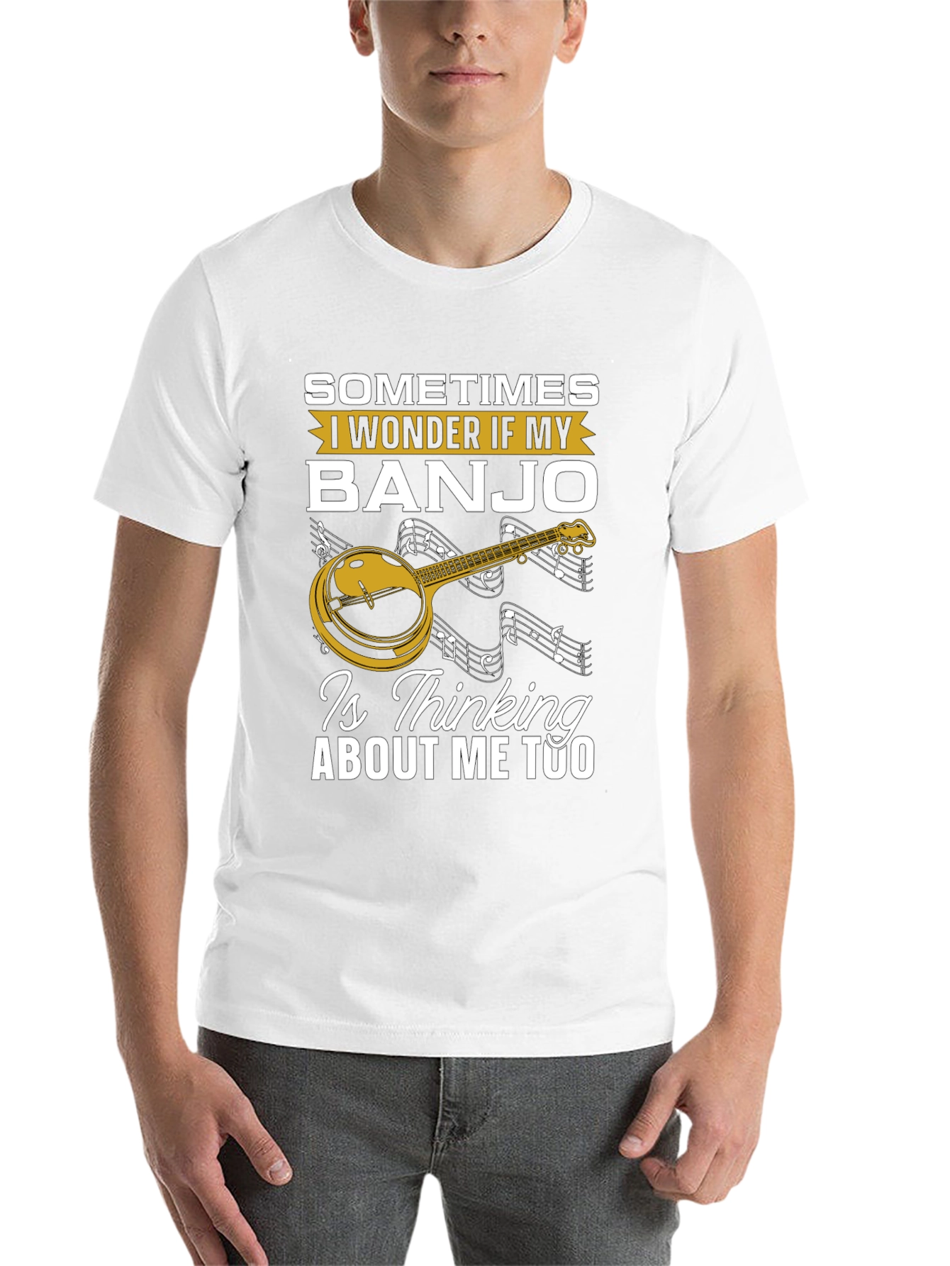 Black Banjo Lover T-Shirt: "Is My Banjo Thinking About Me Too?" view 14