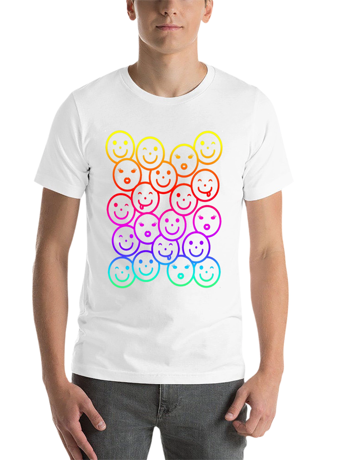 Black Rainbow Smiley Face Graphic Print T-Shirt view 14