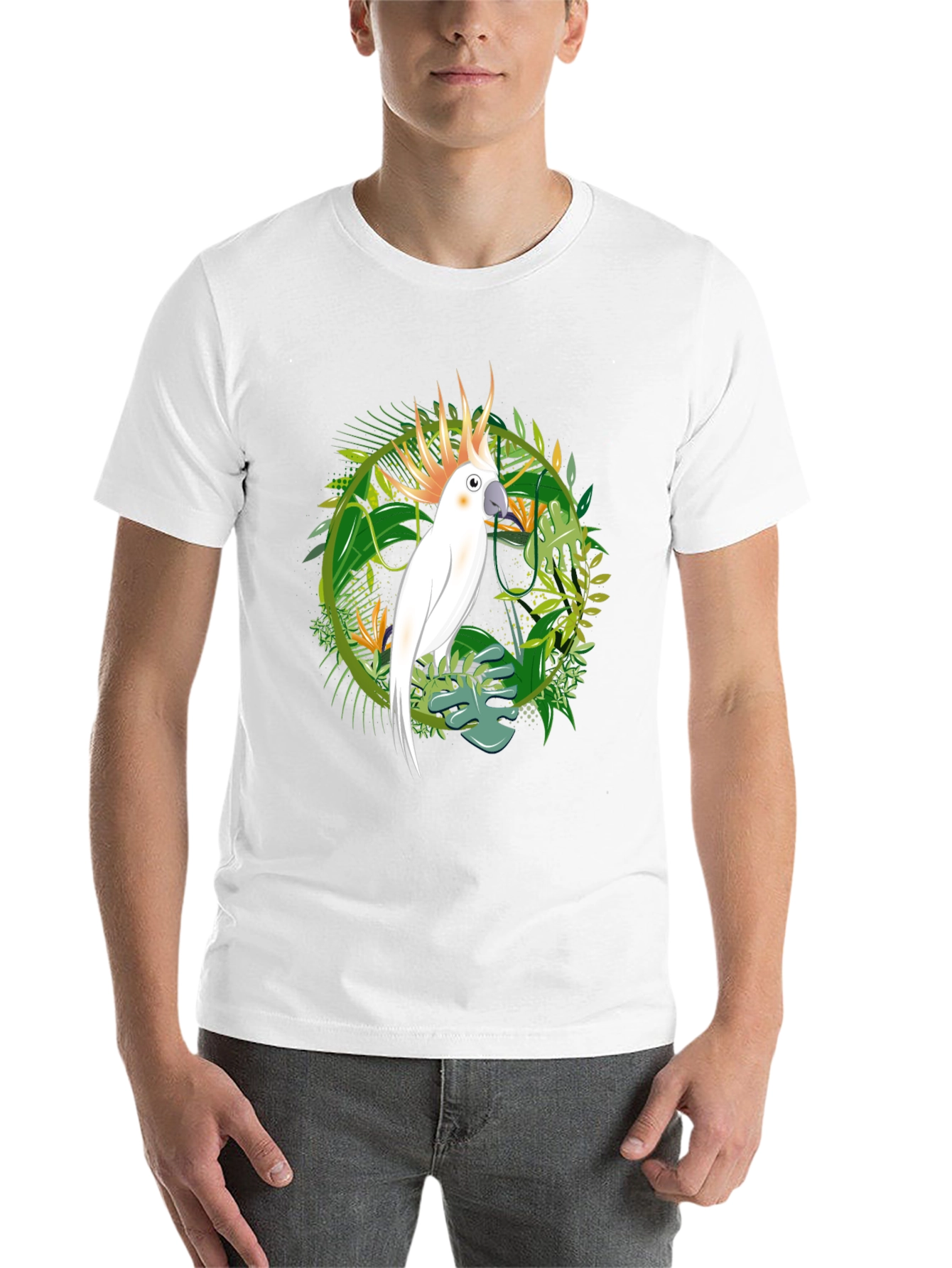Tropical Cockatoo Graphic Tee - Men's Black T-Shirt - 14