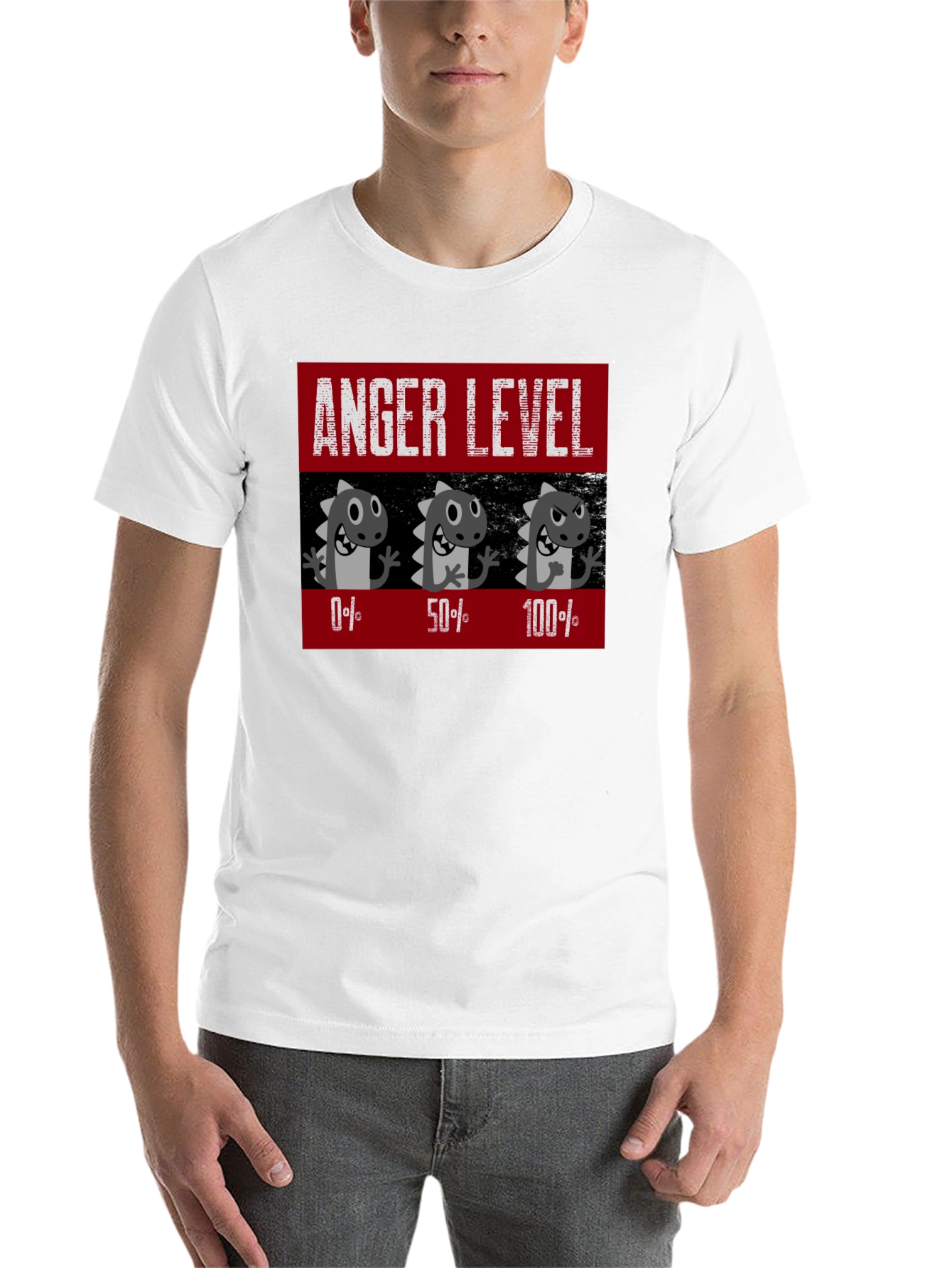 Black Anger Level T-Shirt, Funny Dinosaur Mood Tee view 14