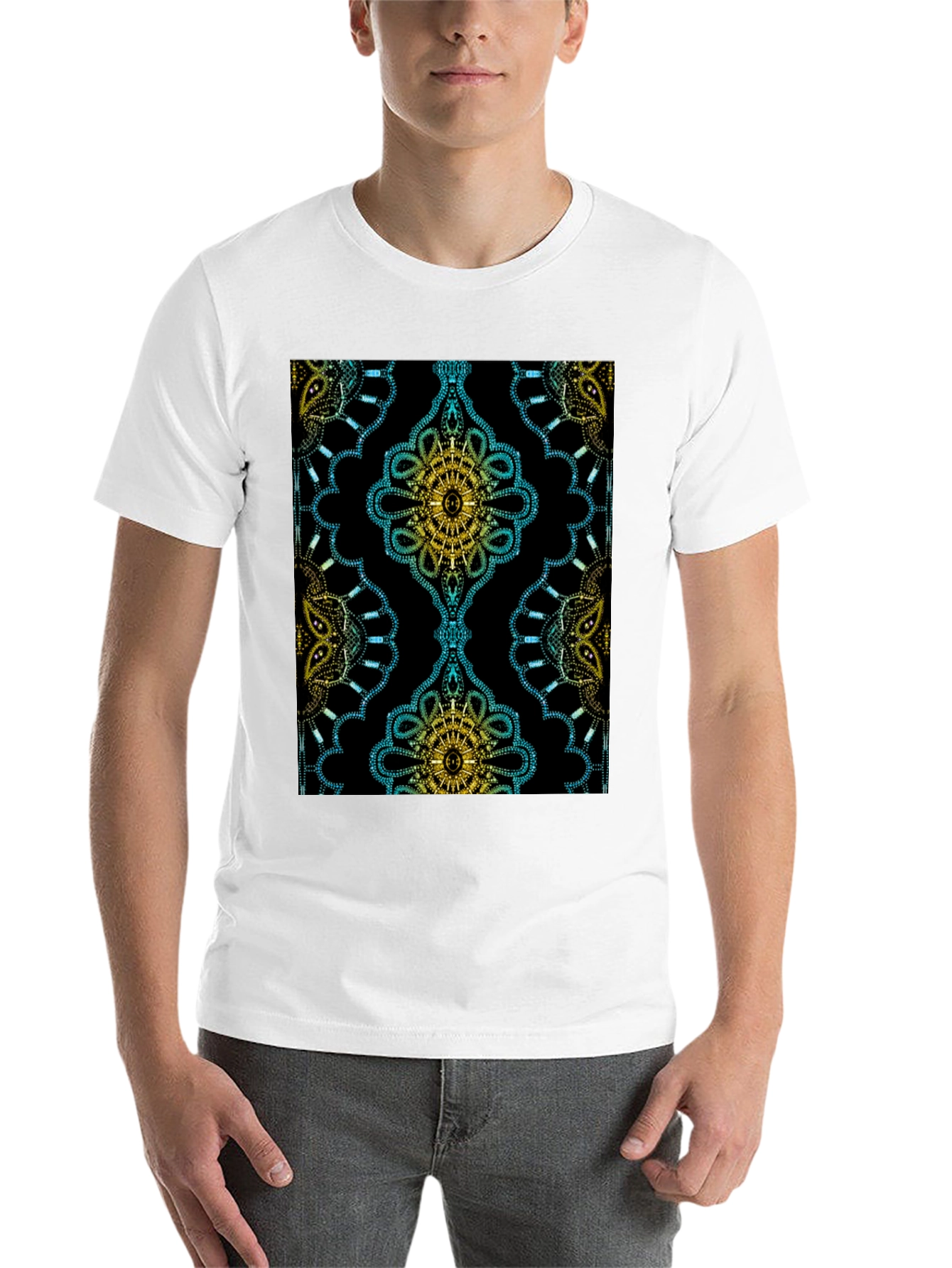 Black Patterned Black Crew Neck T-Shirt view 14