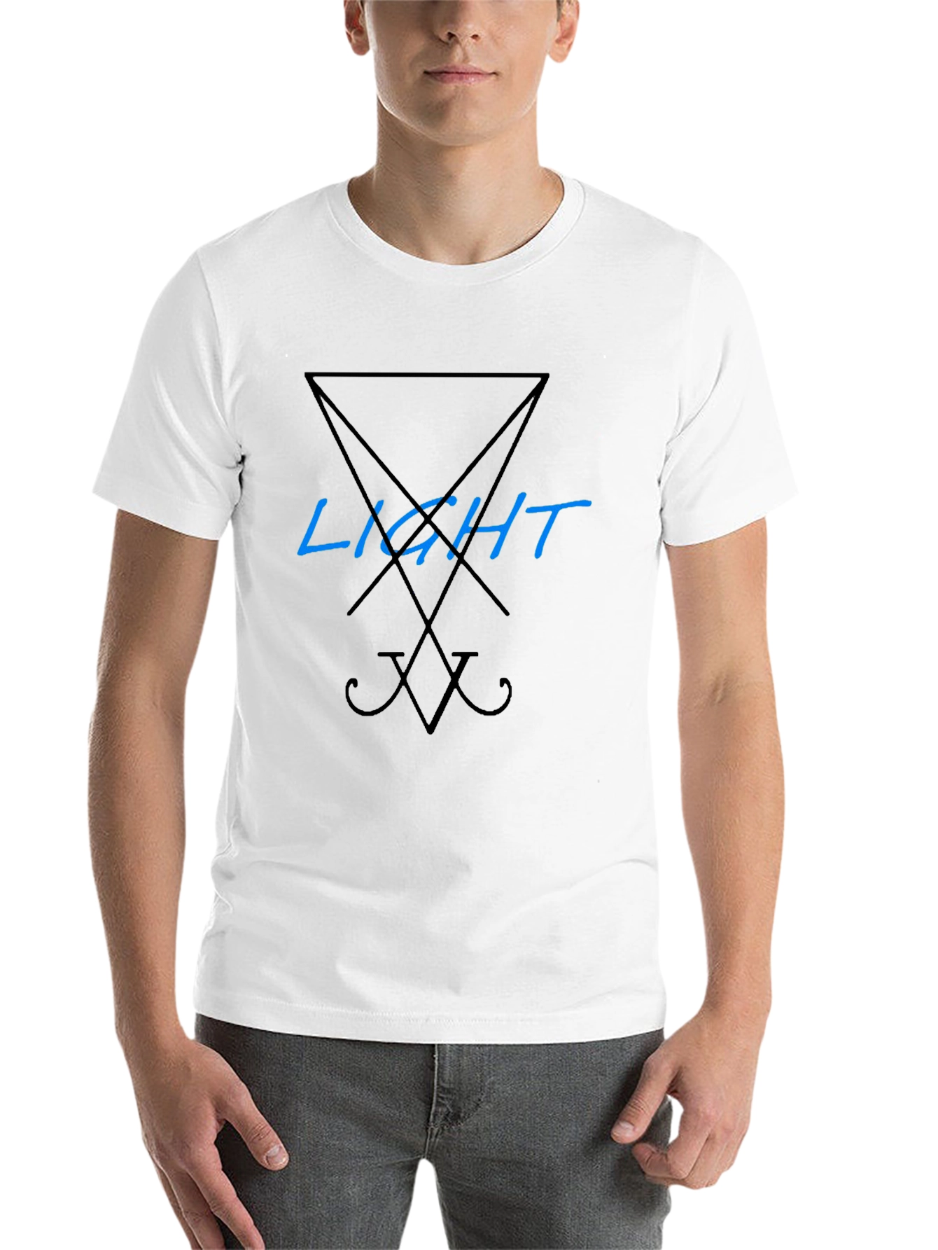 Black Men's Black T-Shirt with 'Light' Lucifer Symbol Design view 14