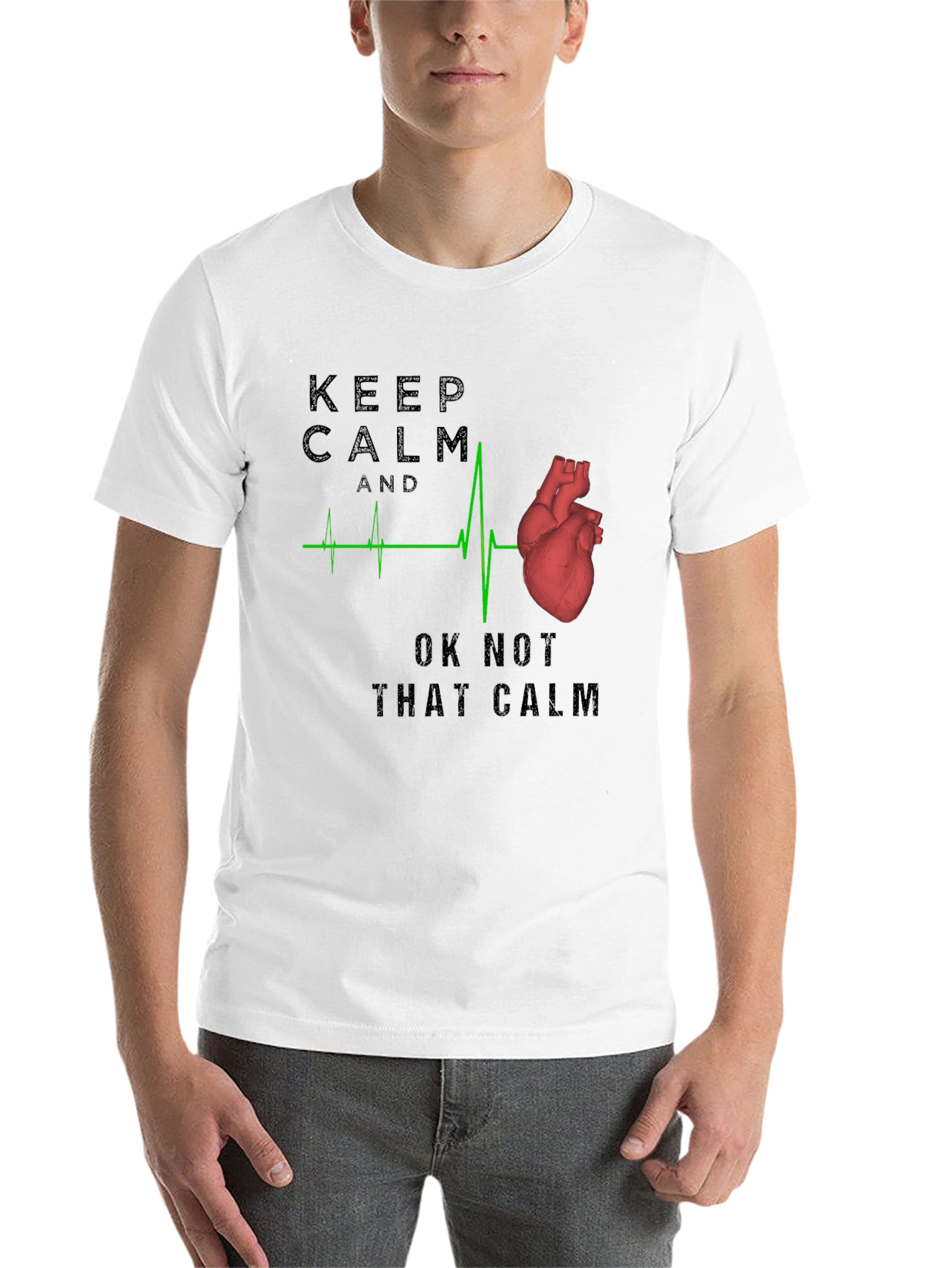 Black Keep Calm Anatomical Heartbeat T-Shirt view 14