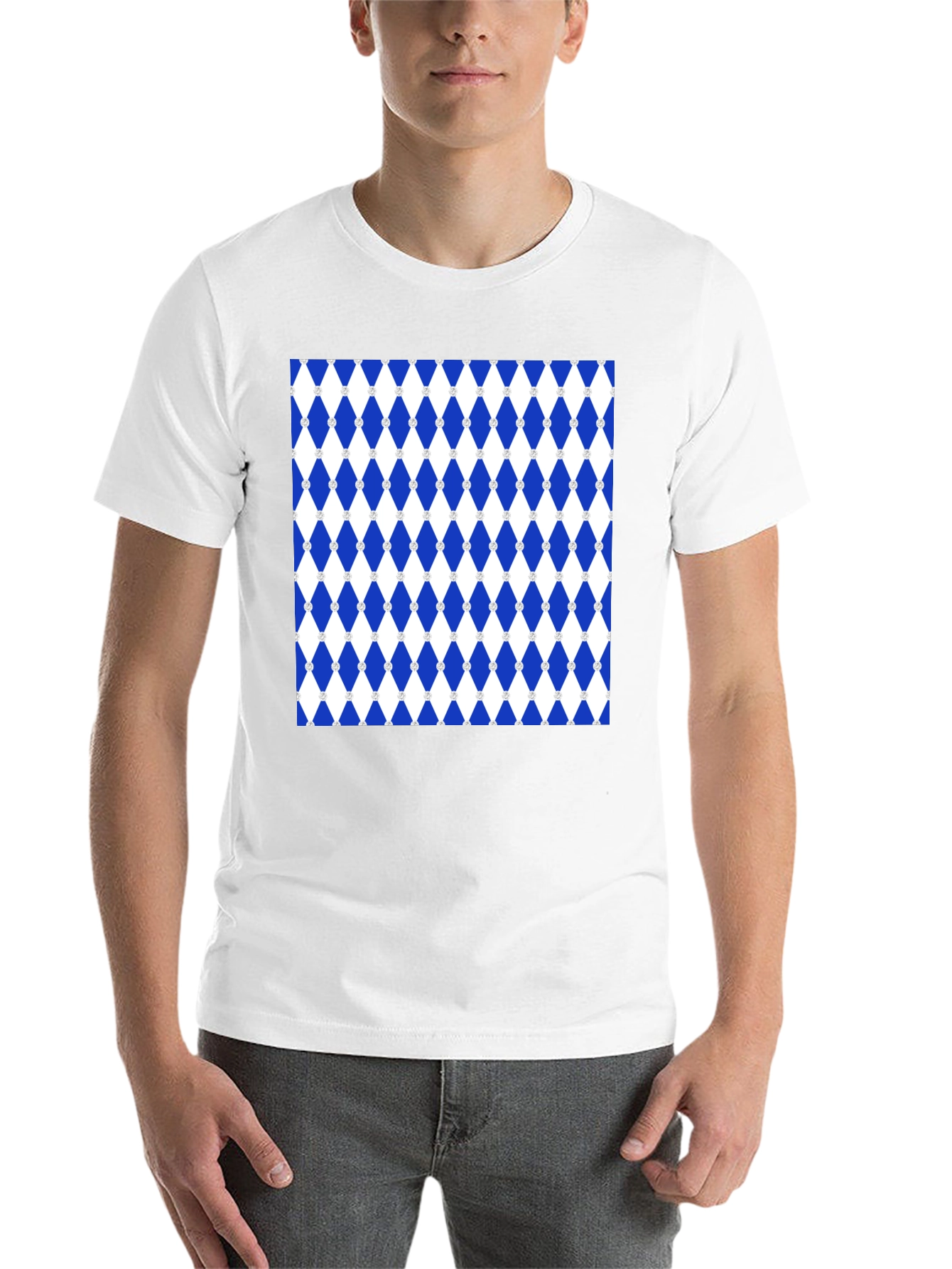 Black Blue Diamond Pattern Black T-Shirt view 14