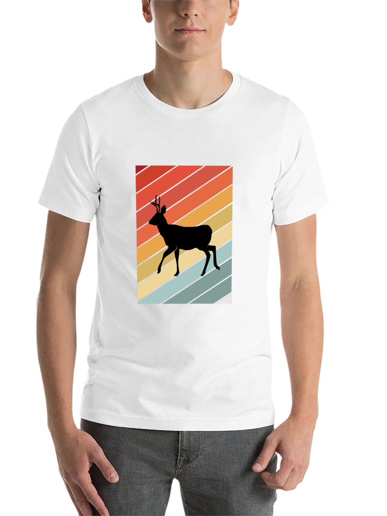 Black Retro Deer Silhouette T-Shirt view 14