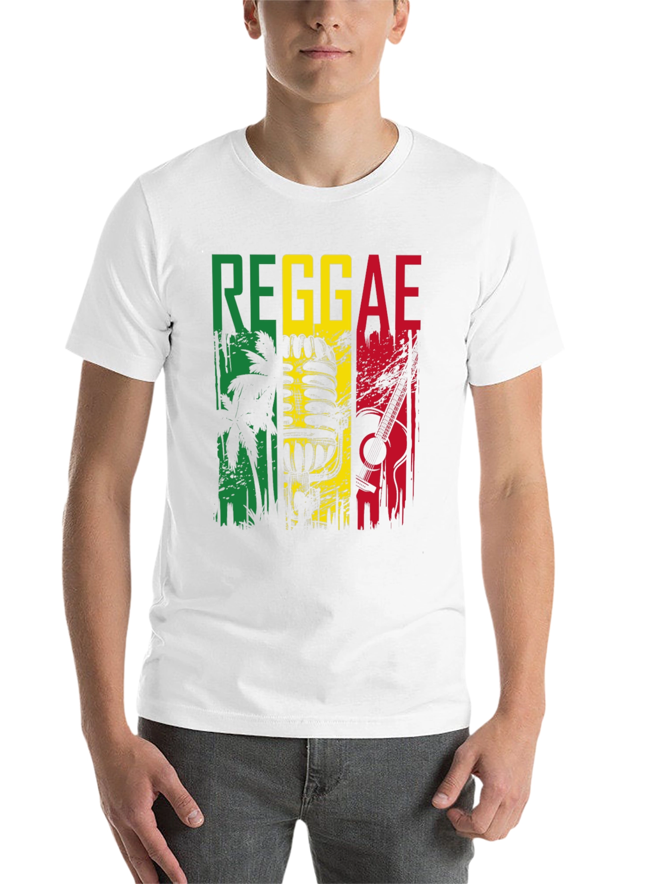Black Reggae Music Graphic T-Shirt - Rasta Colors Design view 14