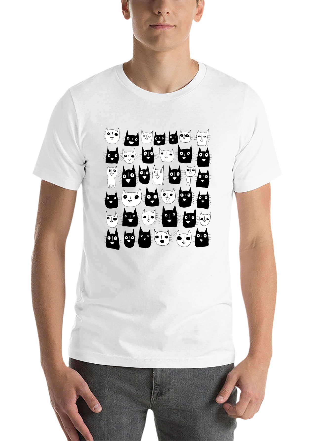 Black Black Cat Pattern T-Shirt view 14
