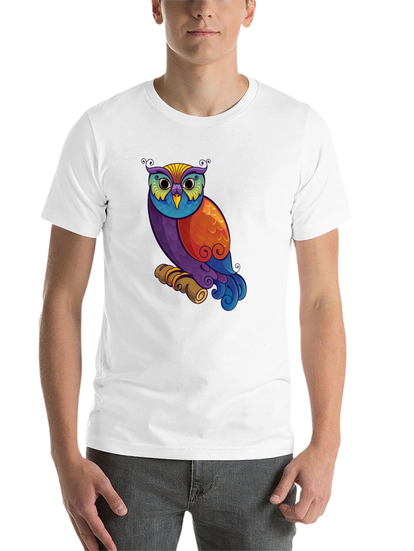 Black Colorful Owl Graphic Print Black T-Shirt view 14
