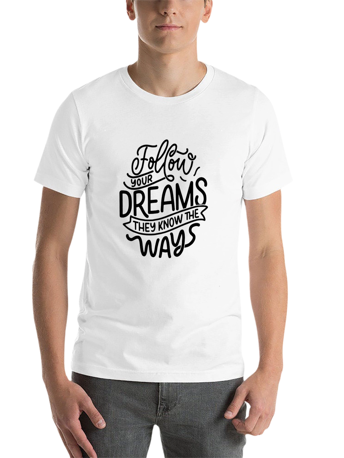 Black Follow Your Dreams Graphic Tee - Inspirational Unisex T-Shirt view 14
