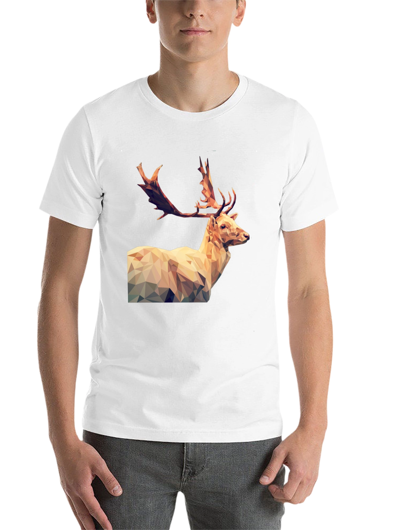 Black Geometric Deer Graphic Tee - Men's Black T-Shirt view 14