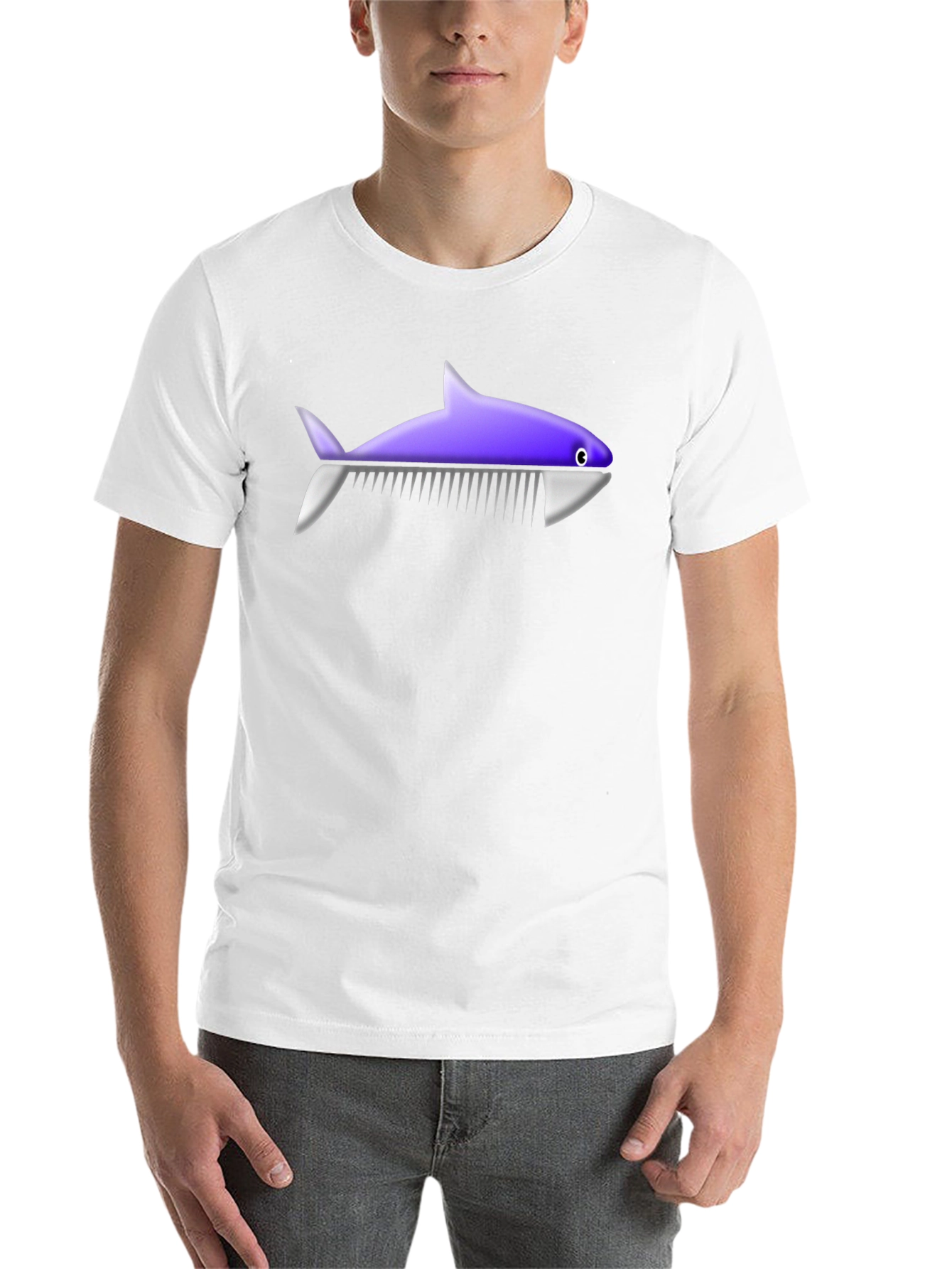 Black Novelty Shark Comb T-Shirt - Unique Graphic Tee view 14