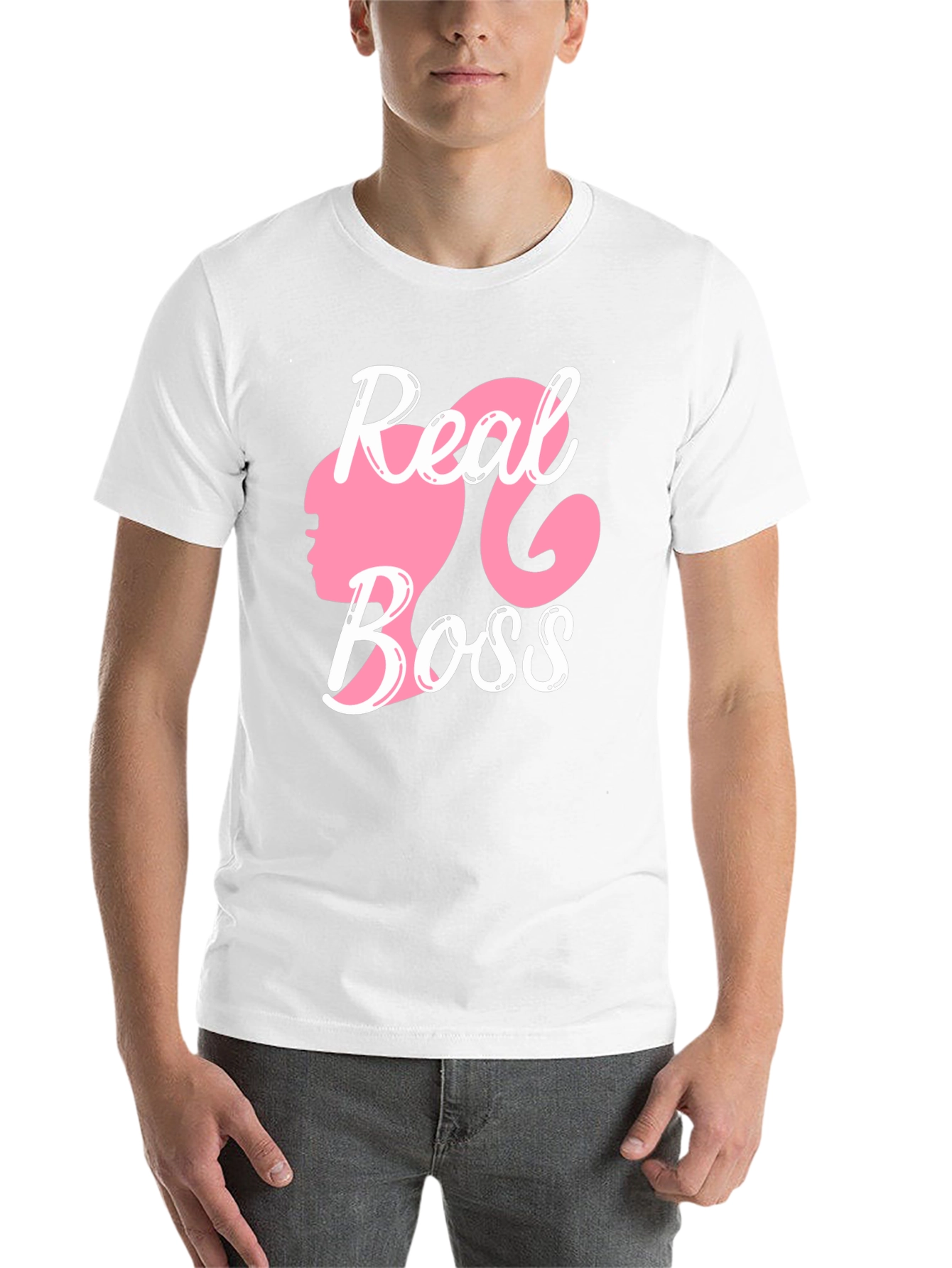 Black Real Boss T-Shirt Pink Silhouette view 14