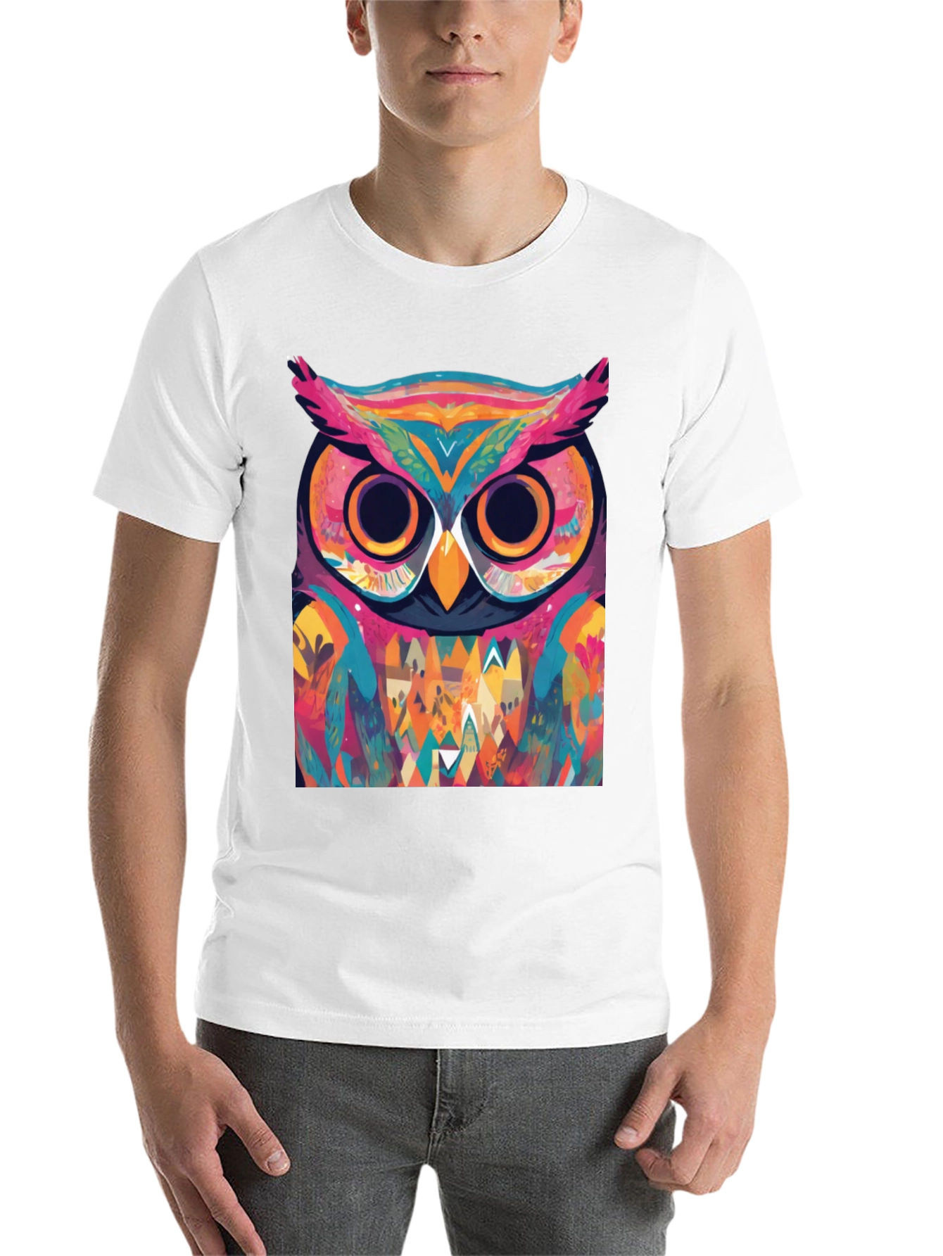 Black Abstract Owl Graphic Tee - Cool Colorful Design view 14