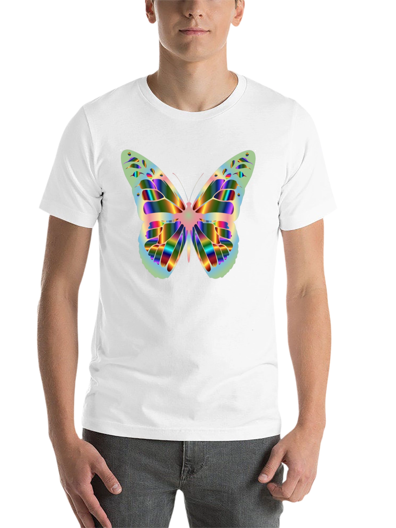 Black Butterfly Graphic Tee - Rainbow Prism Design view 14