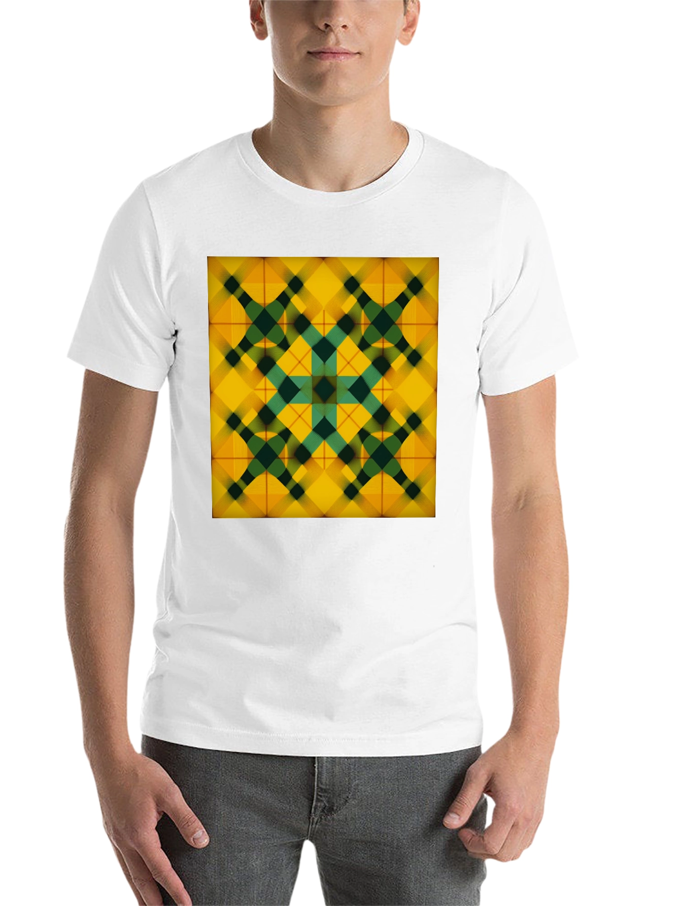 Black Geometric Plaid Tee - Stylish Graphic Print view 14