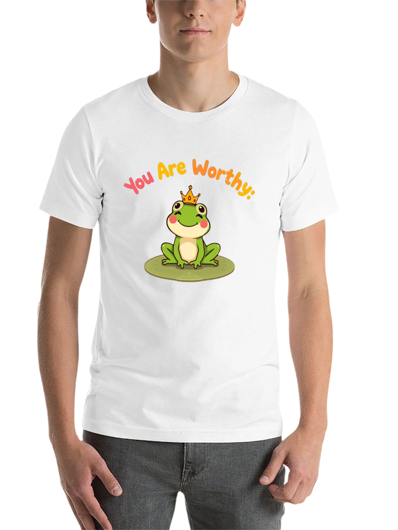 Black Cute Frog Prince T-Shirt - You Are Worthy Design view 14