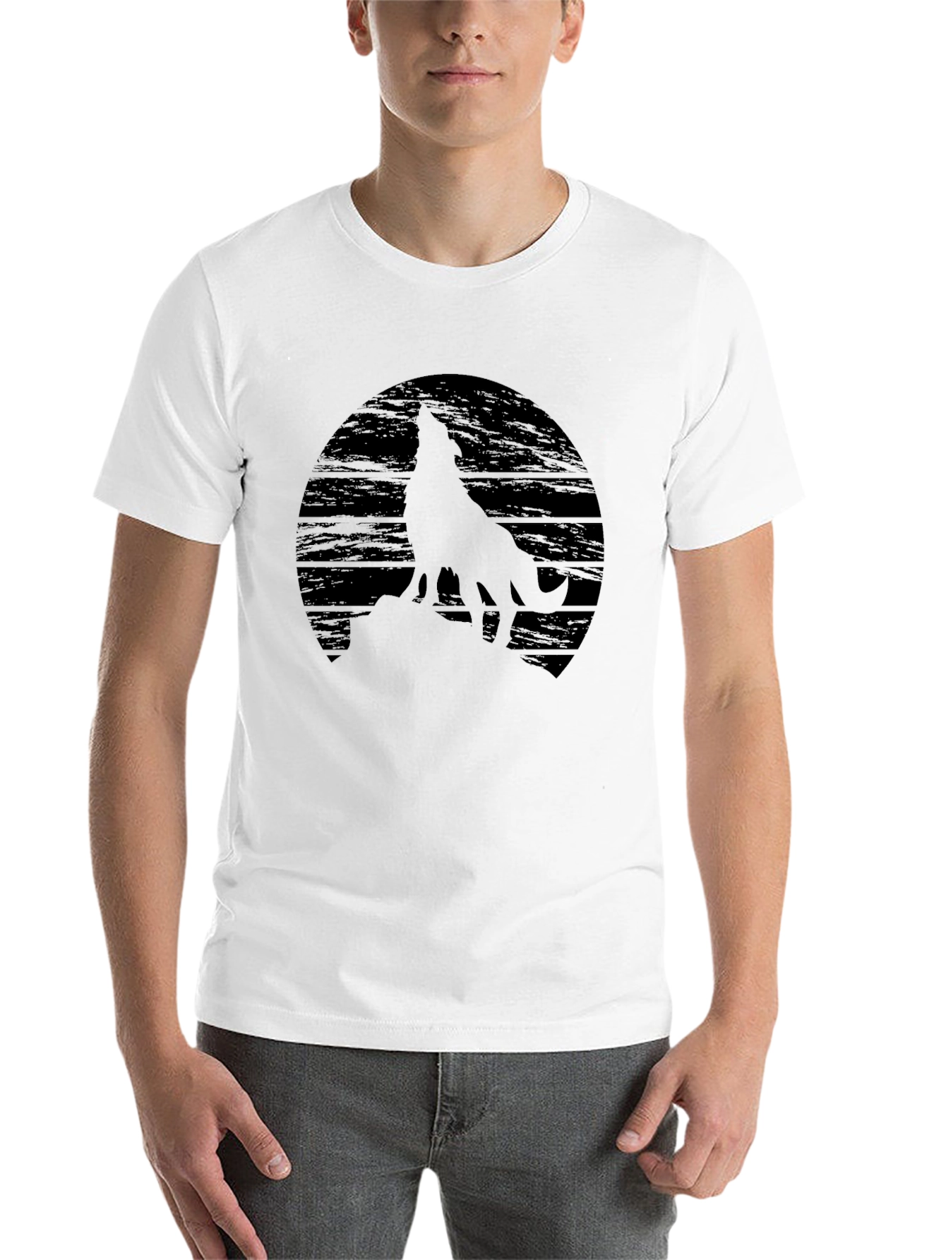 Black Wolf Silhouette Graphic Black T-Shirt view 14
