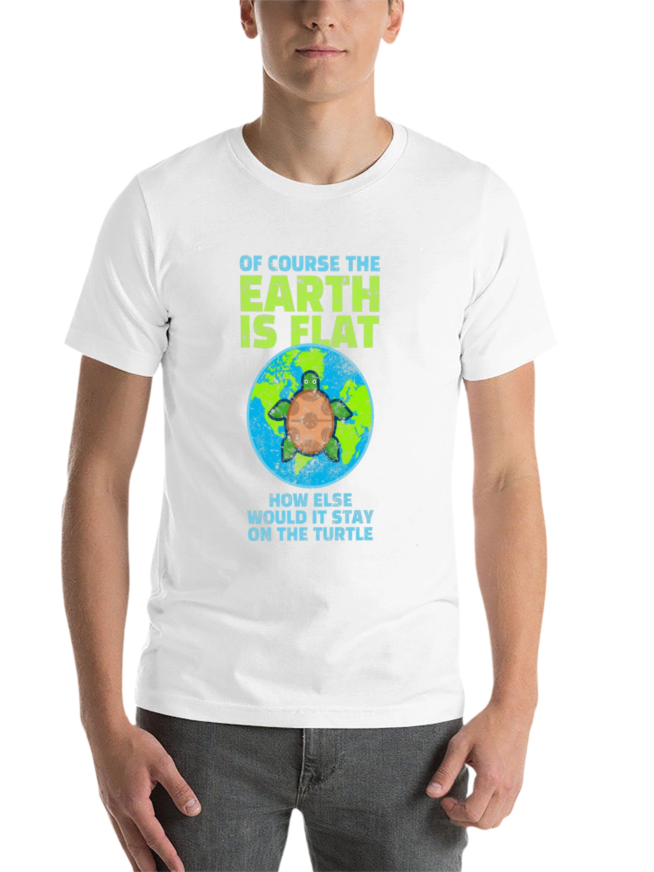 Black Flat Earth Turtle Humor T-Shirt view 14