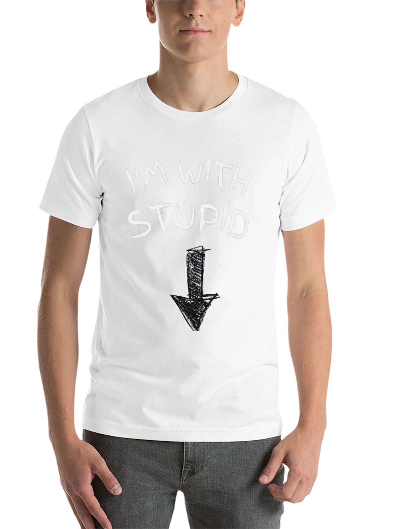 Black I'm With Stupid T-Shirt Funny Arrow Pointing Down view 14