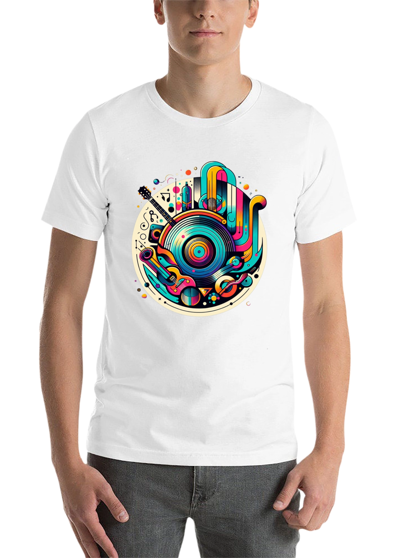 Black Retro Music Graphic T-Shirt - Colorful Vinyl Record Tee view 14