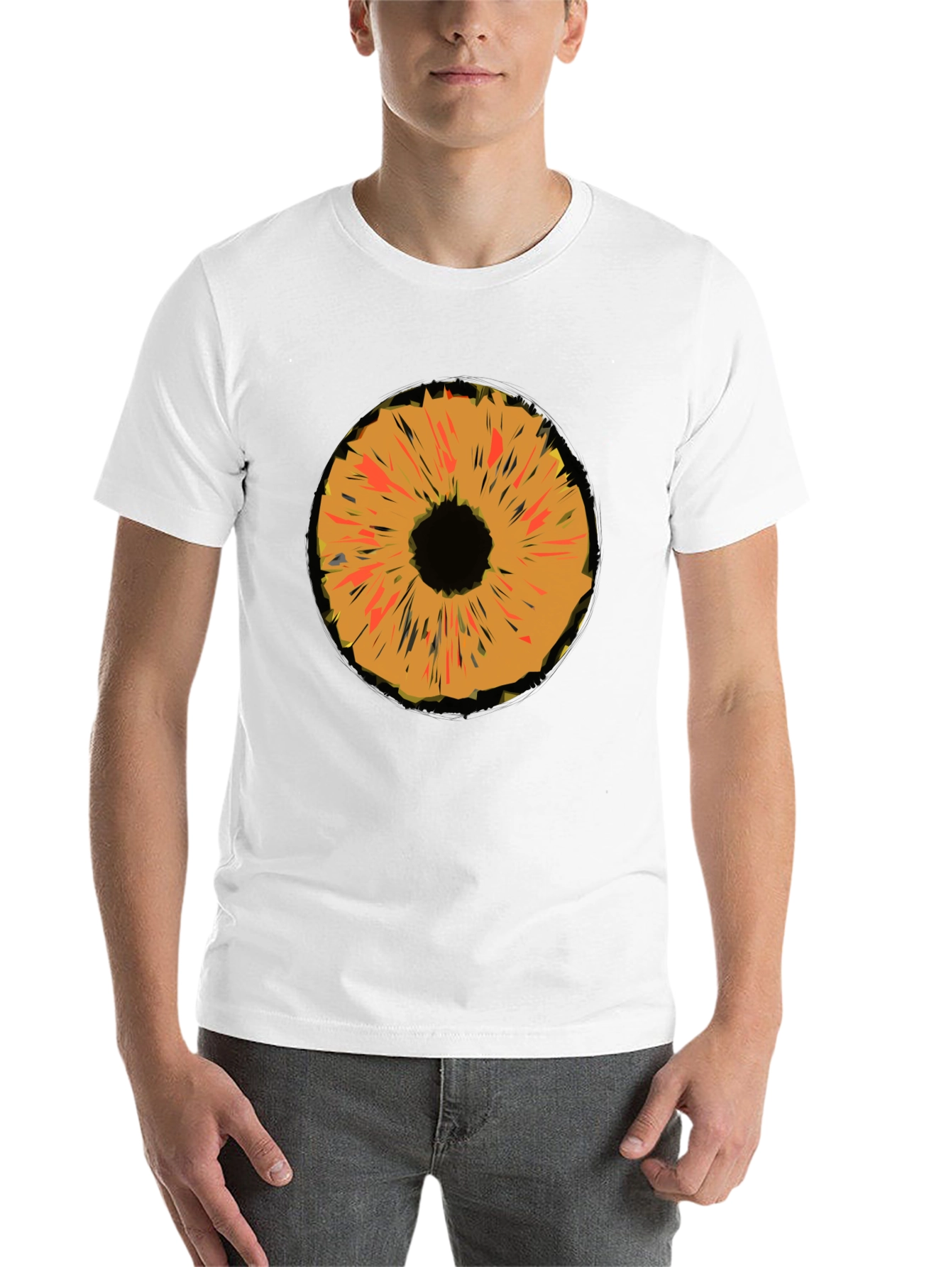 Black Abstract Orange Iris Graphic Black T-Shirt view 14