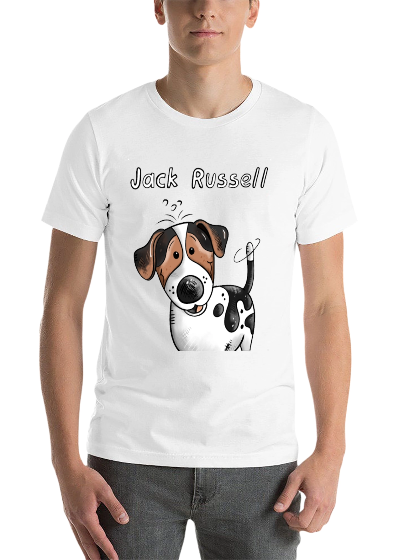 Black Jack Russell Dog Cartoon Graphic T-Shirt view 14