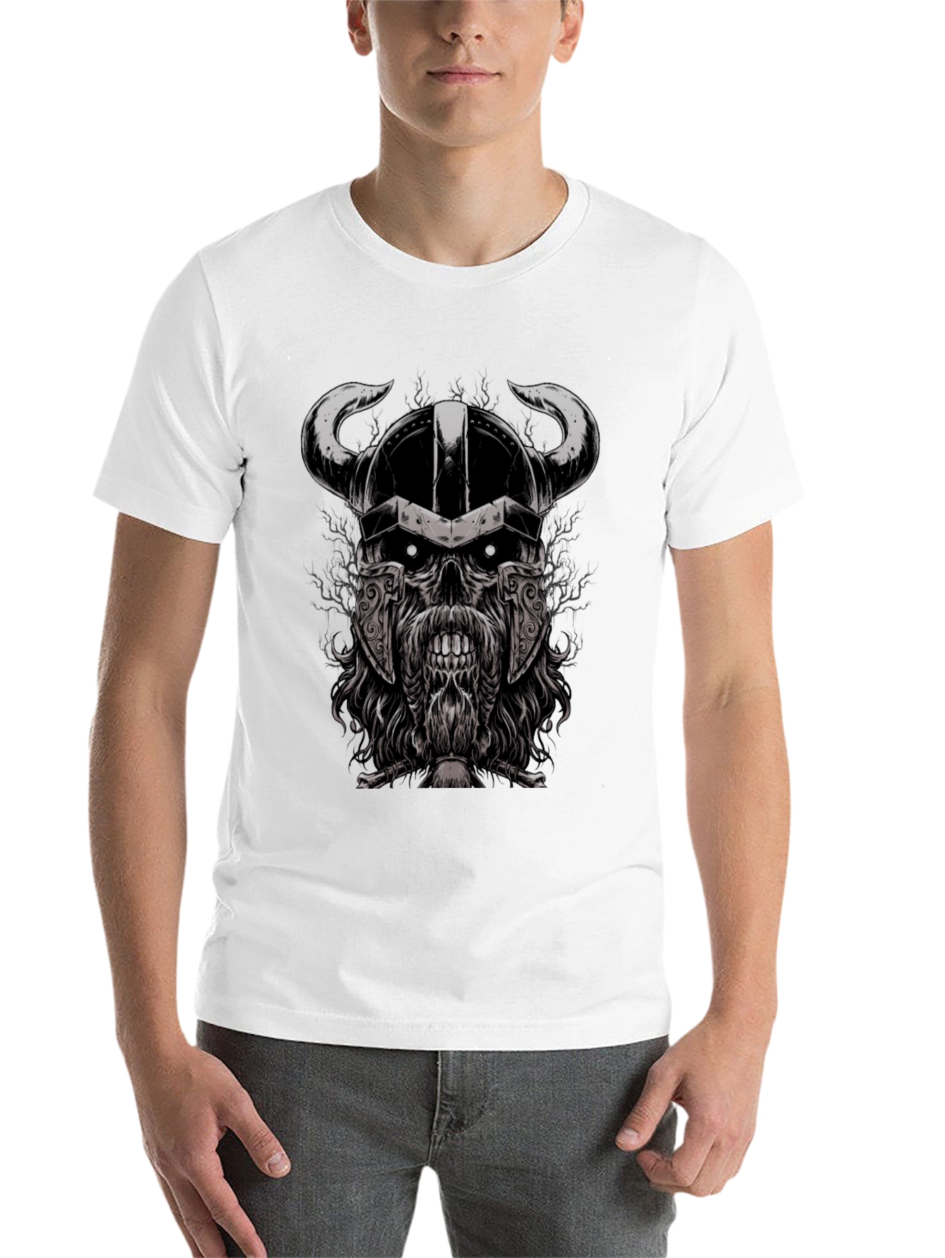Black Viking Skull Graphic Black T-Shirt view 14