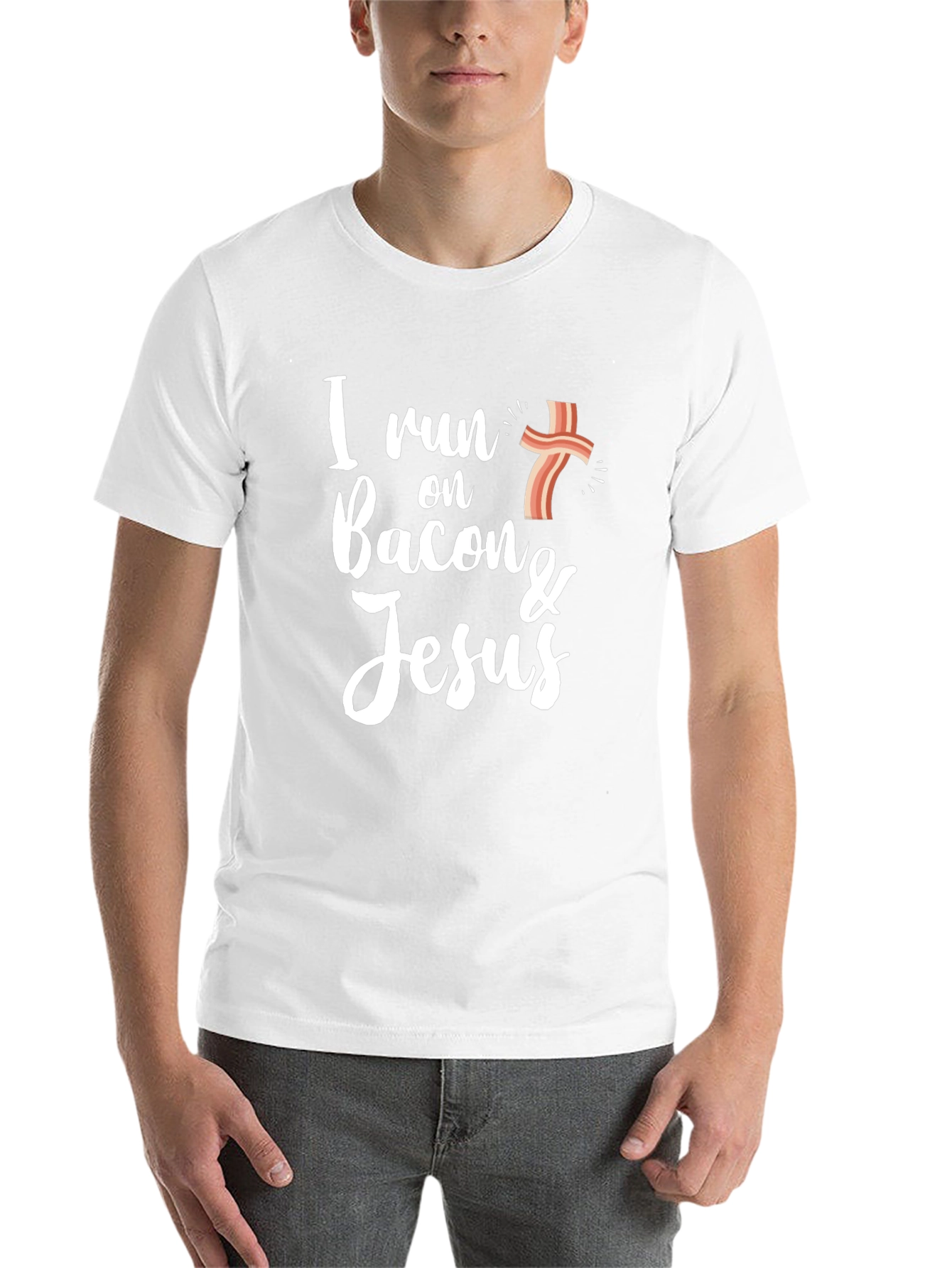 Black I Run on Bacon & Jesus Black Graphic T-Shirt view 14