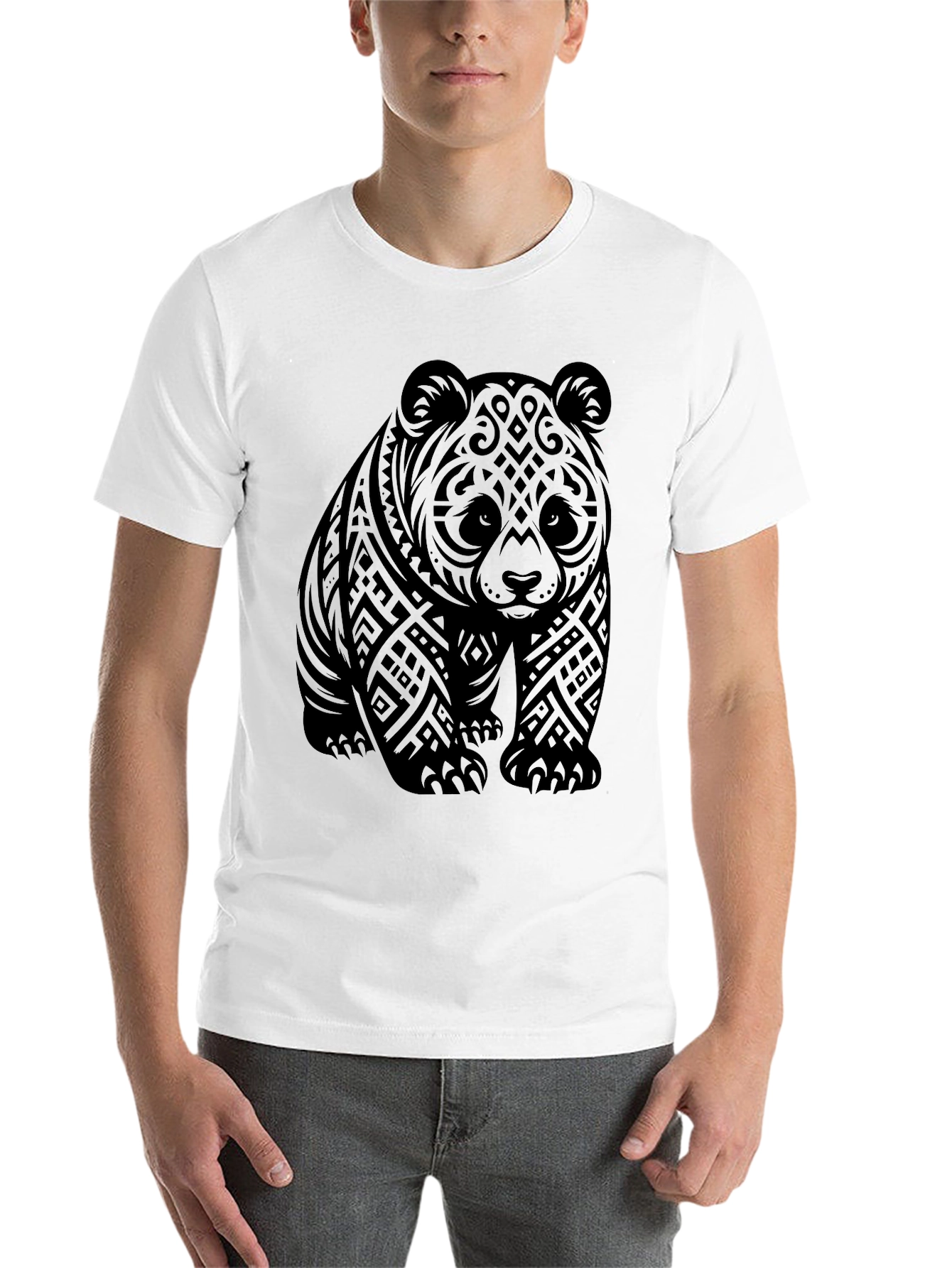 Black Tribal Panda Graphic Tee - Men's Black T-Shirt view 14
