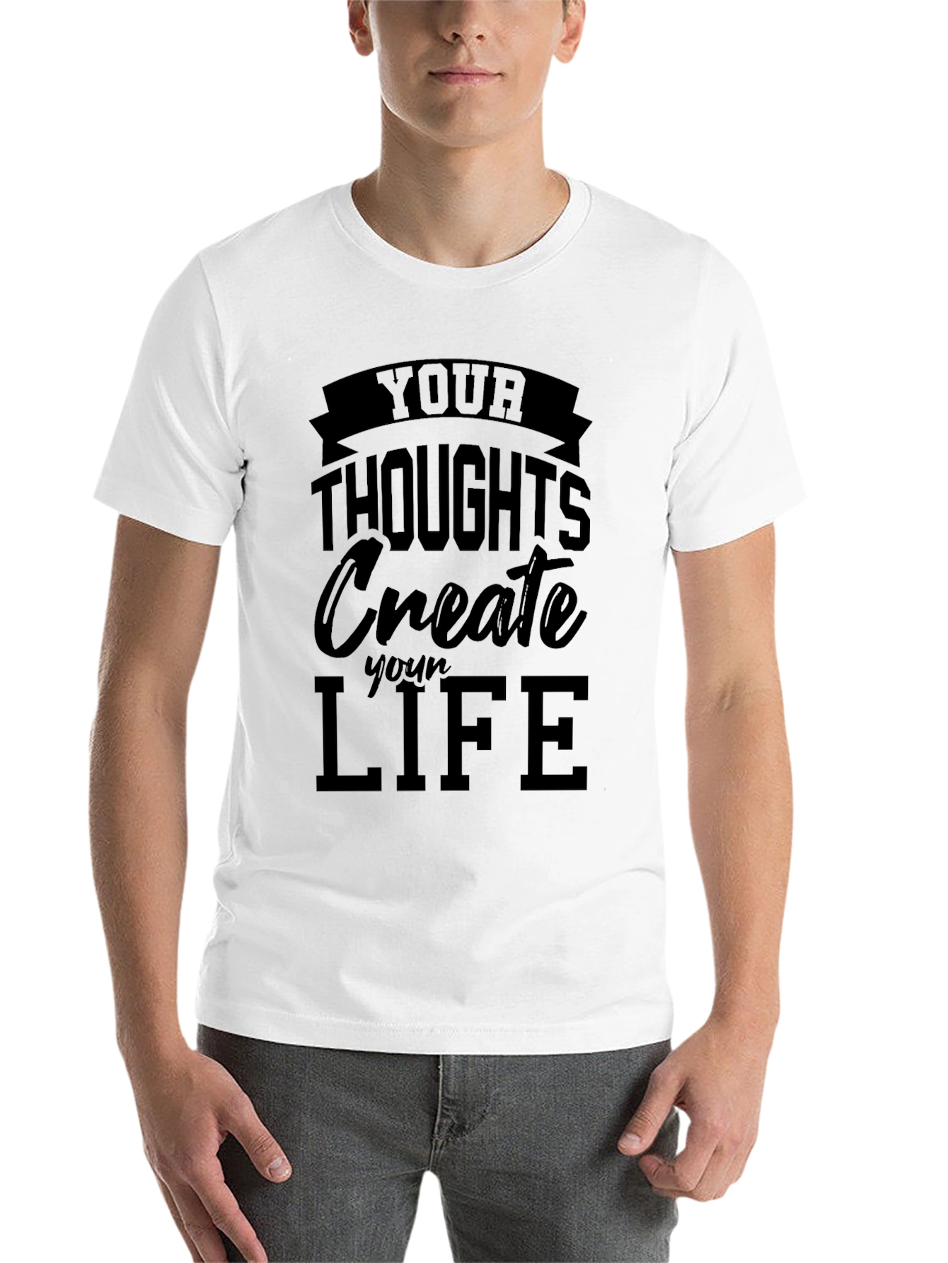 Black Inspirational Black T-Shirt - "Your Thoughts Create Your Life" view 14