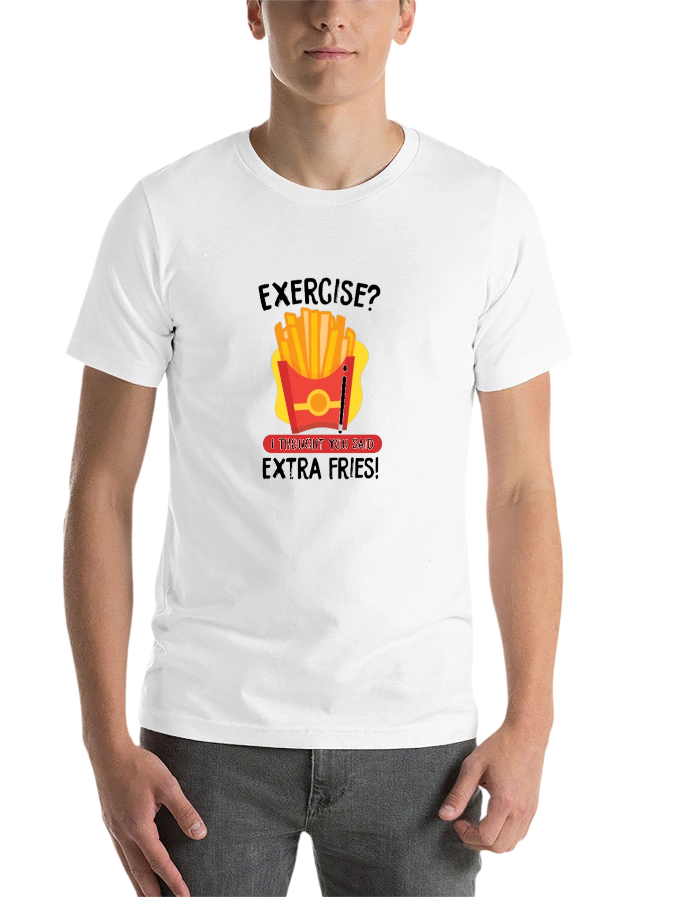 Black Funny Exercise Extra Fries Graphic T-Shirt view 14