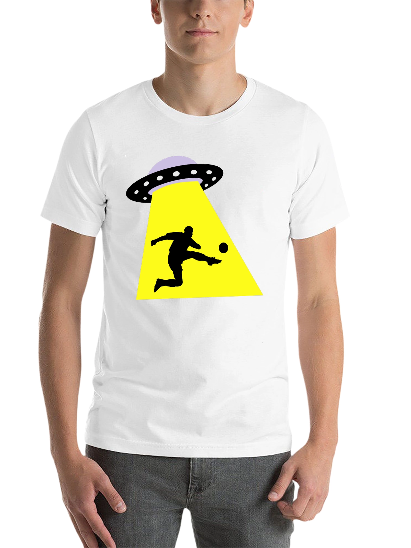Black Alien Abduction Soccer T-Shirt - Black Cotton Tee view 14