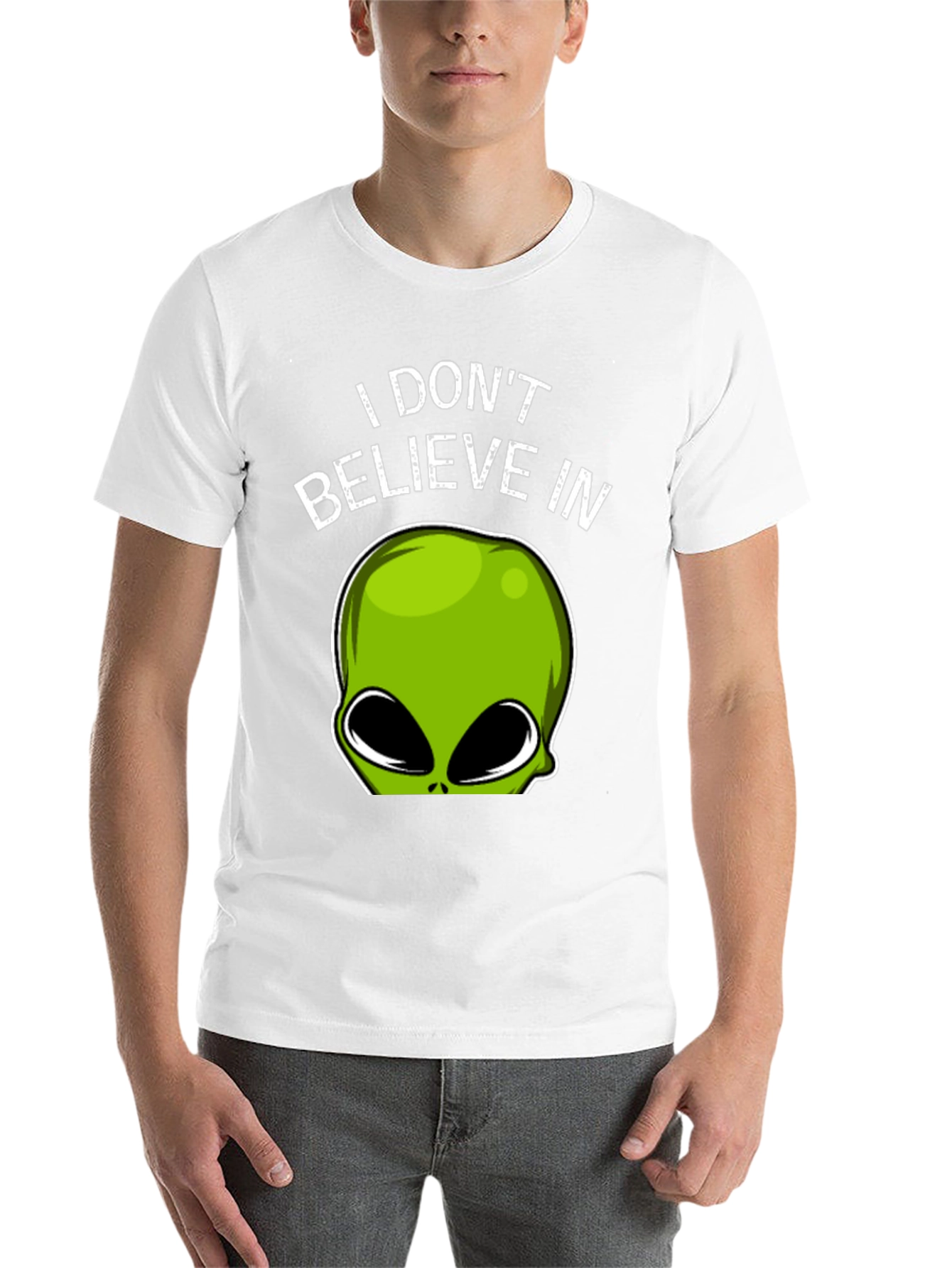 Black Alien Believer T-Shirt - Funny Graphic Tee view 14