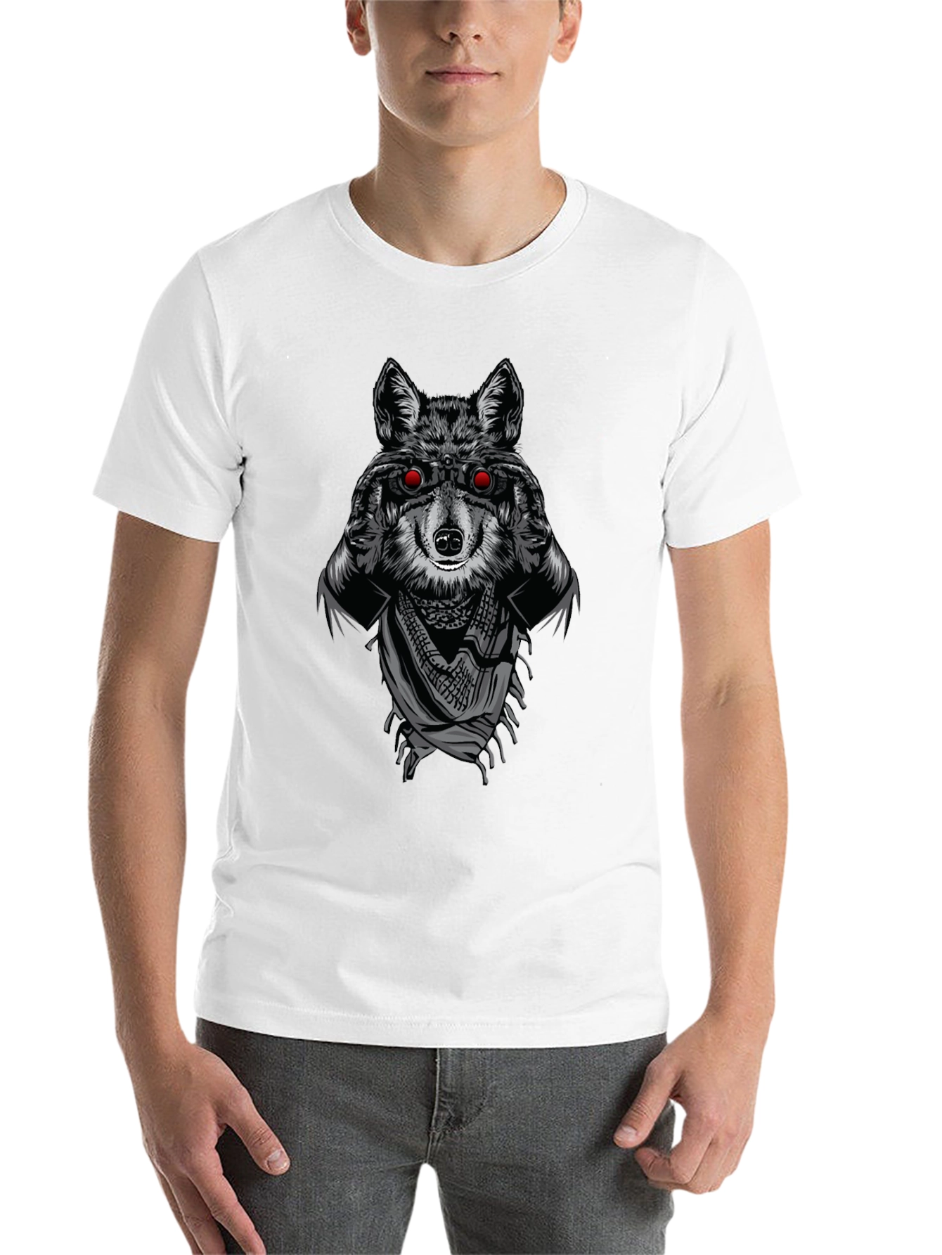 Black Wolf with Binoculars Graphic T-Shirt view 14