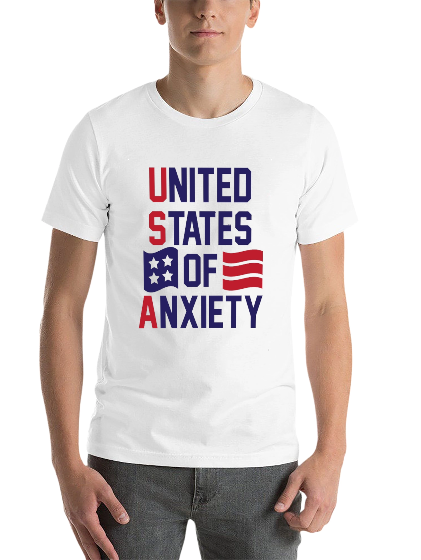 Black United States of Anxiety Graphic T-Shirt view 14