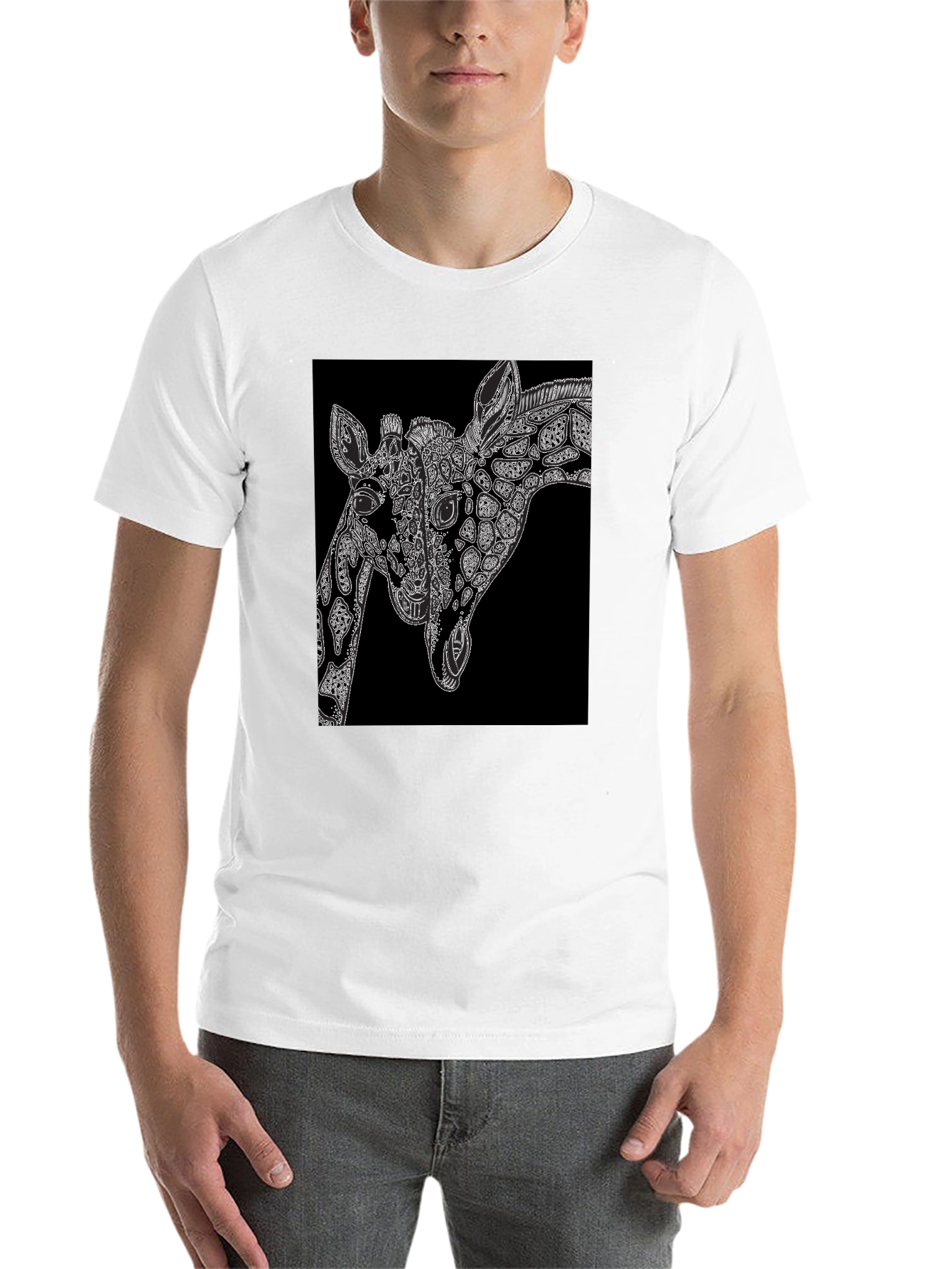 Black Giraffe Art Black T-Shirt - Unique Graphic Tee view 14
