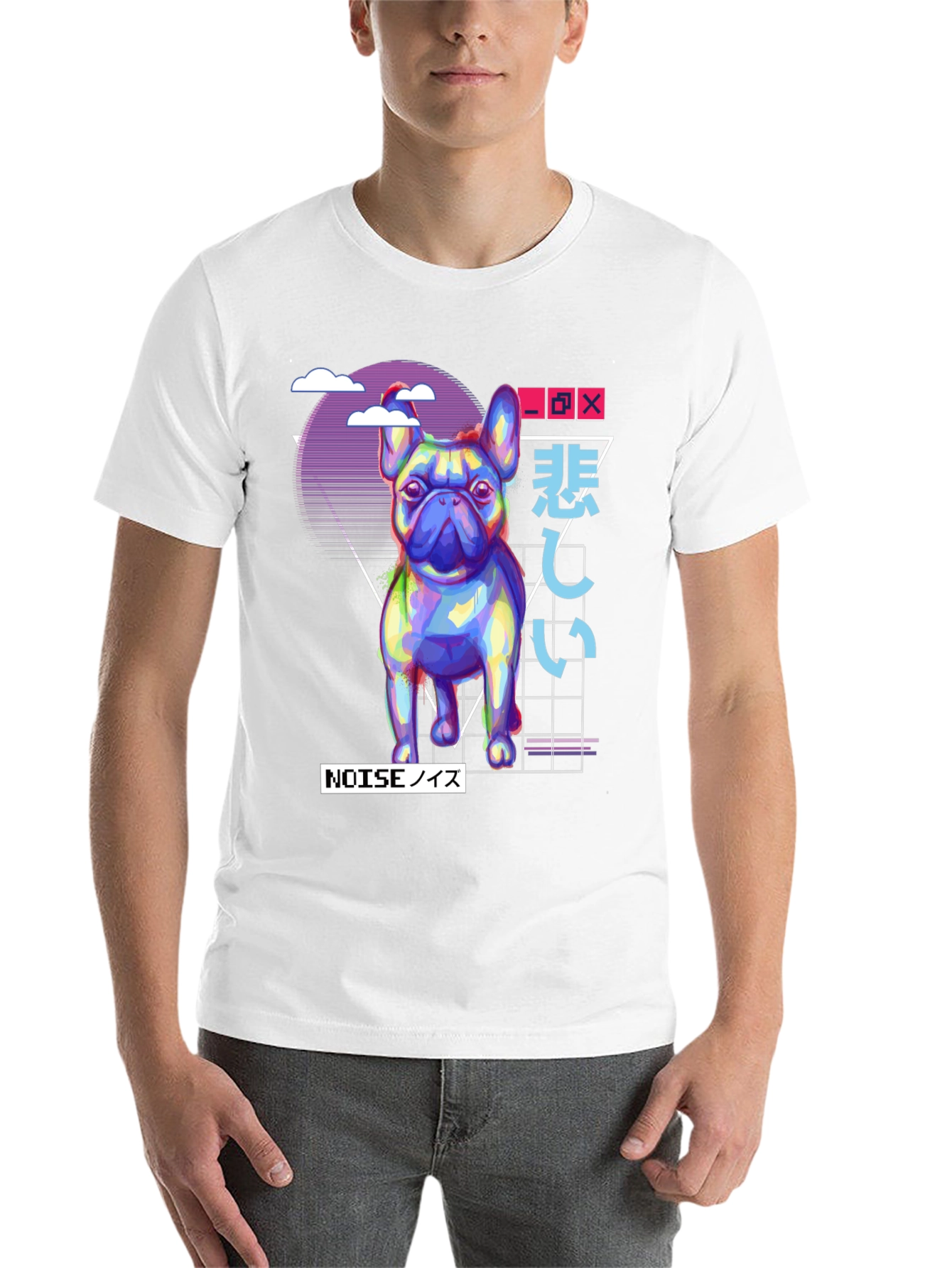 Black Vaporwave French Bulldog Graphic Tee - Black view 14