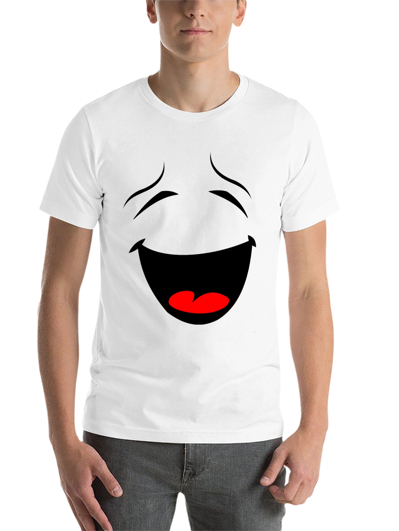 Black Laughing Face Graphic Tee - Black Cotton T-Shirt view 14