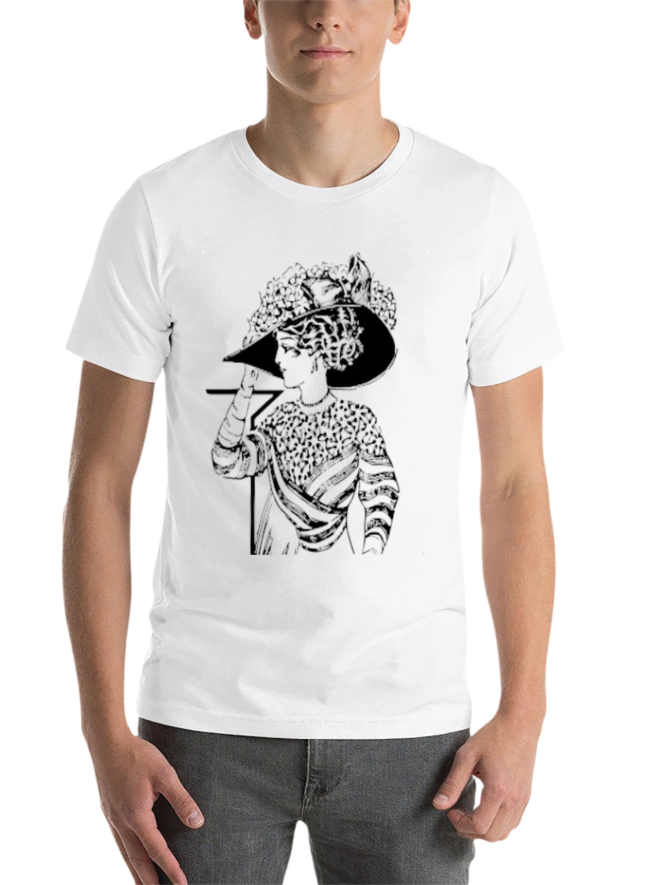 Black Vintage Woman Portrait Graphic Tee - Black view 14