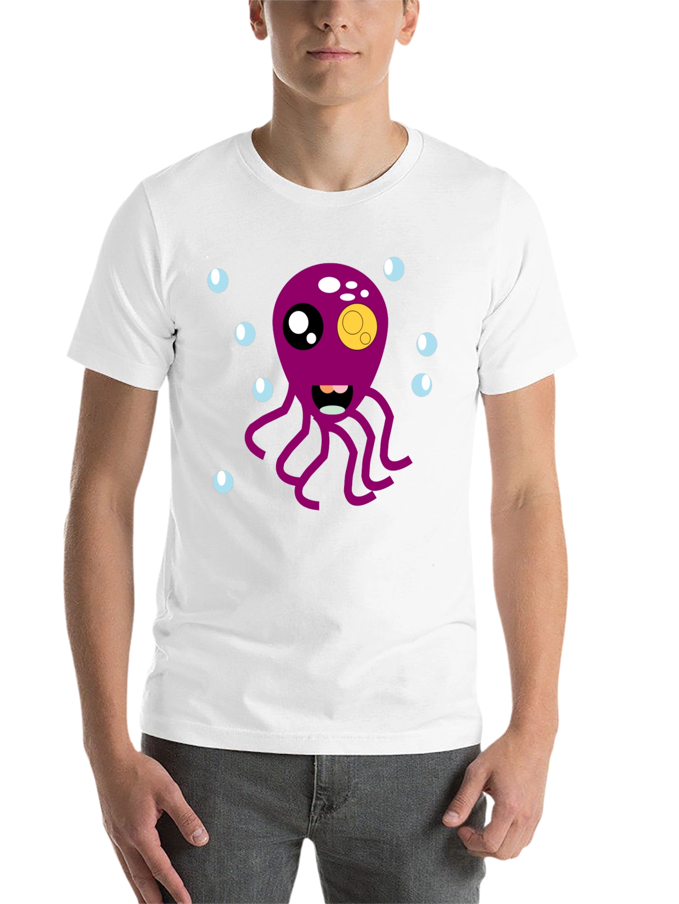 Black Cute Octopus Cartoon Graphic T-Shirt - Black view 14