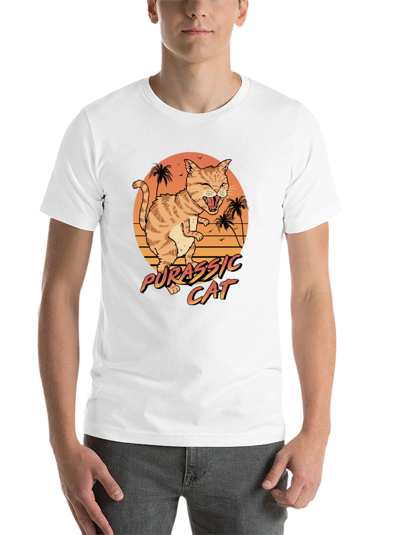 Black Jurassic Cat Graphic T-Shirt - Retro Style view 14