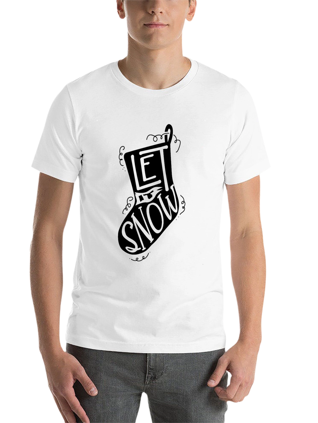 Let It Snow Christmas Stocking Graphic Tee - Black - 14