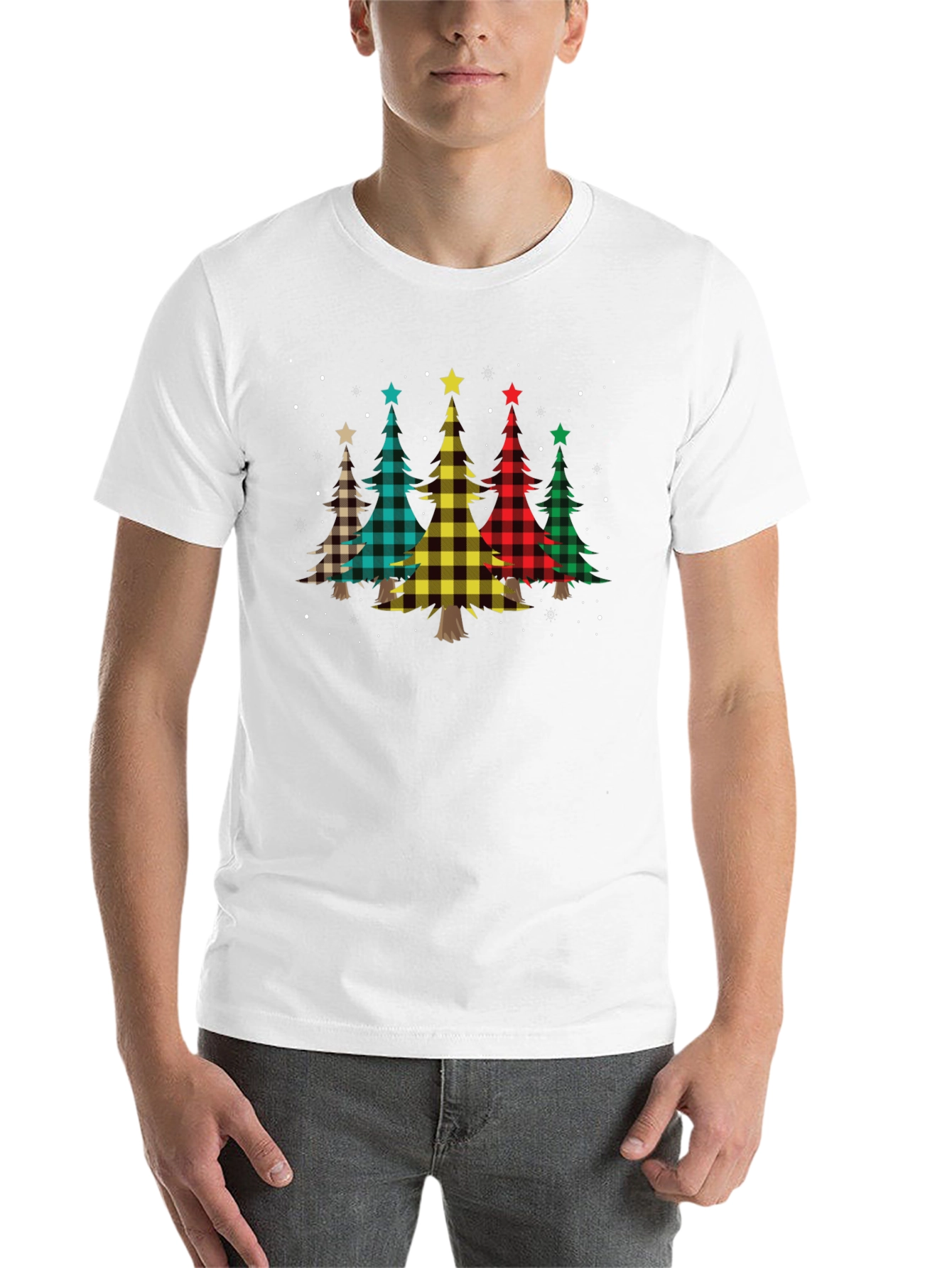 Black Plaid Christmas Trees Black T-Shirt view 14