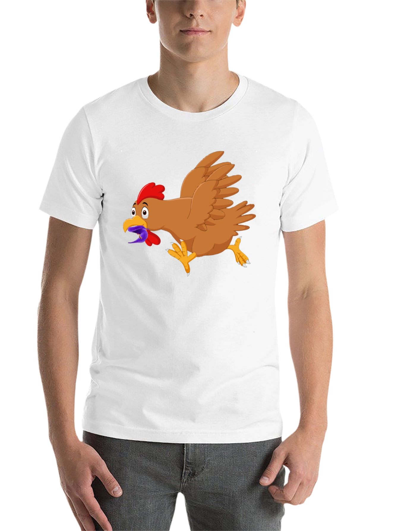 Black Funny Chicken Worm Cartoon Black T-Shirt view 14