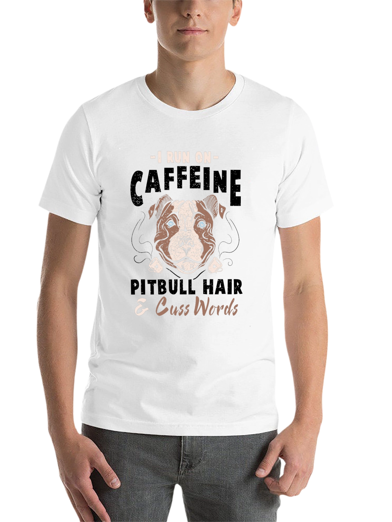 Black I Run on Caffeine Pitbull Hair & Cuss Words T-Shirt view 14